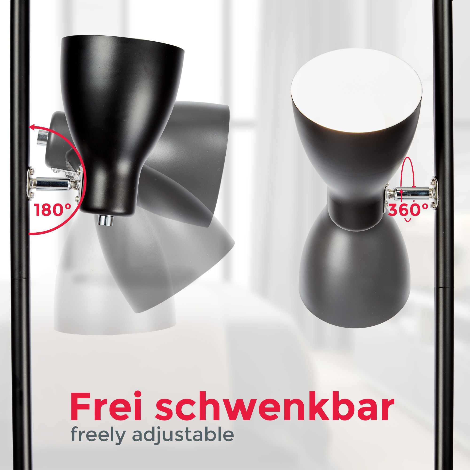 B.K.Licht Stehlampe, 3 flammig, Leuchtmittel E27 | ohne Leuchtmittel, Stehleuchte, Metall, Deckenfluter, Leuchte, schwenkbar, E27, schwarz