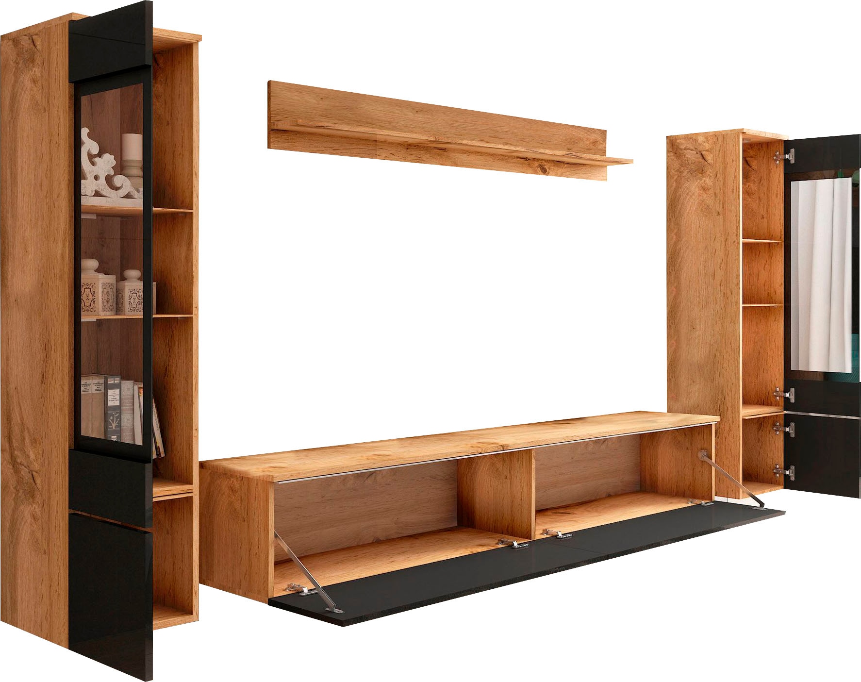 INOSIGN Wohnwand »VERA II, Vitrinen Türanschlag wechselbar«, (Komplett-Set, 4 St.), Mediawand 260 cm, Vitrine mit Verglasung, stehend und hängend