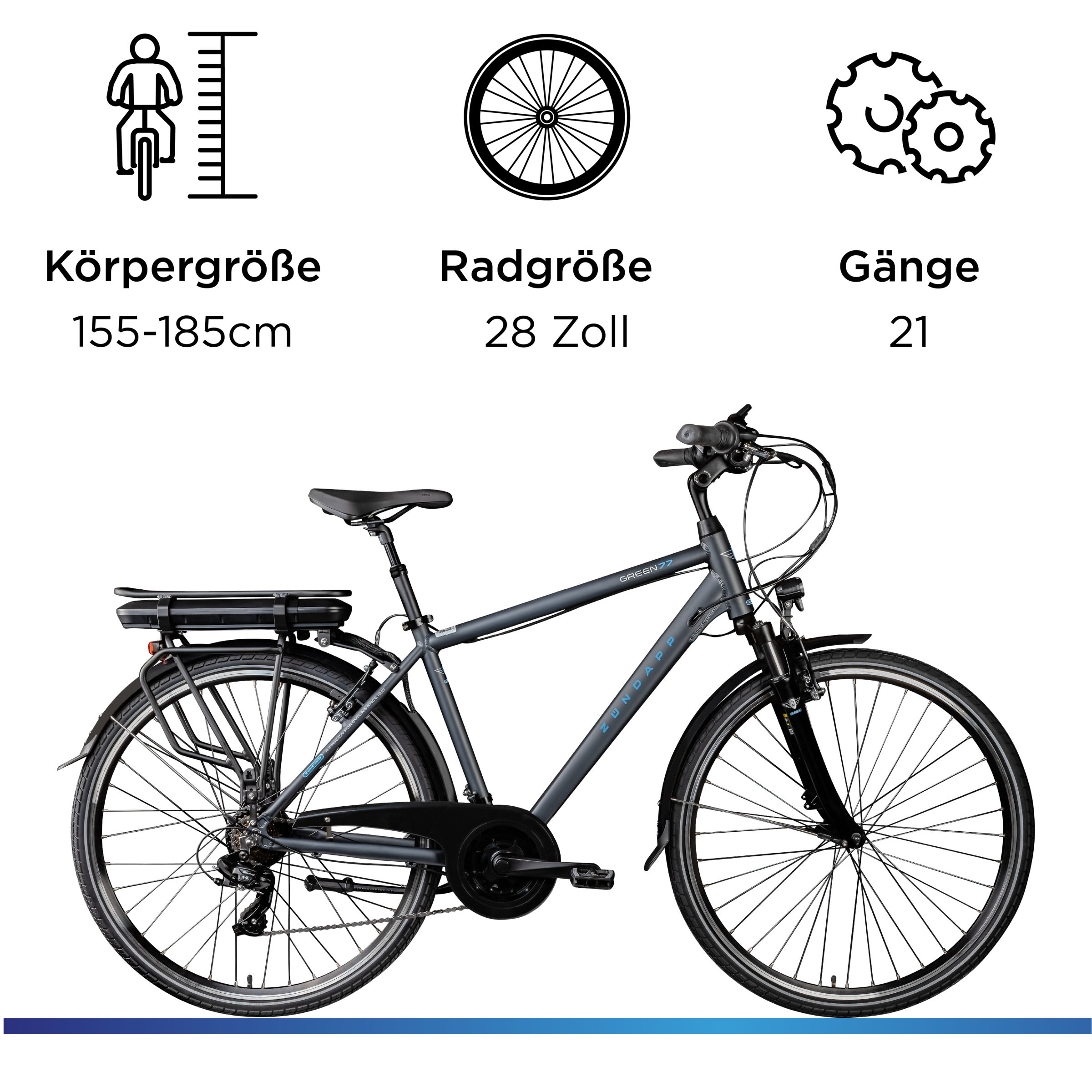 Zündapp »Green 7.7 Herren« 21 Gang Shimano Tourney Schaltwerk Kettenschaltung Heckmotor 250 W Pedelec, Elektrofahrrad für Damen u. Herren