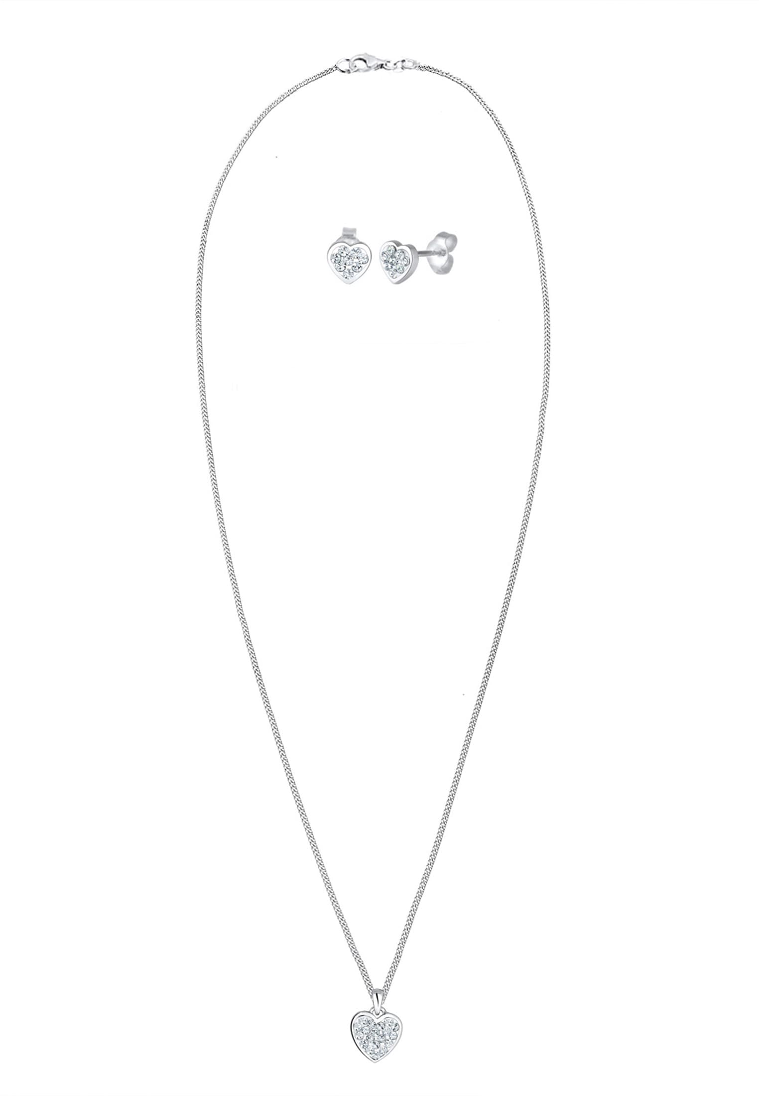 Elli Ohrring und Ketten Set »Schmuckset Herz Glas Kristalle Weiß 925 Sterling Silber«
