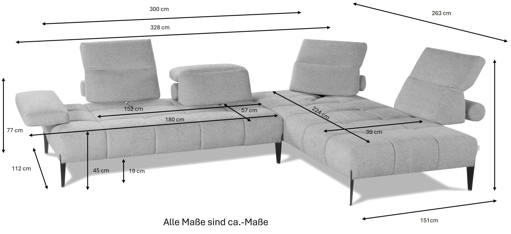 CALIA ITALIA Ecksofa »Skyline, Made in Italy, Design-Sofa, L-Form, mit Sitztiefenverstellung« verstellbare Armlehne und Kopfstütze für maximalen Komfort