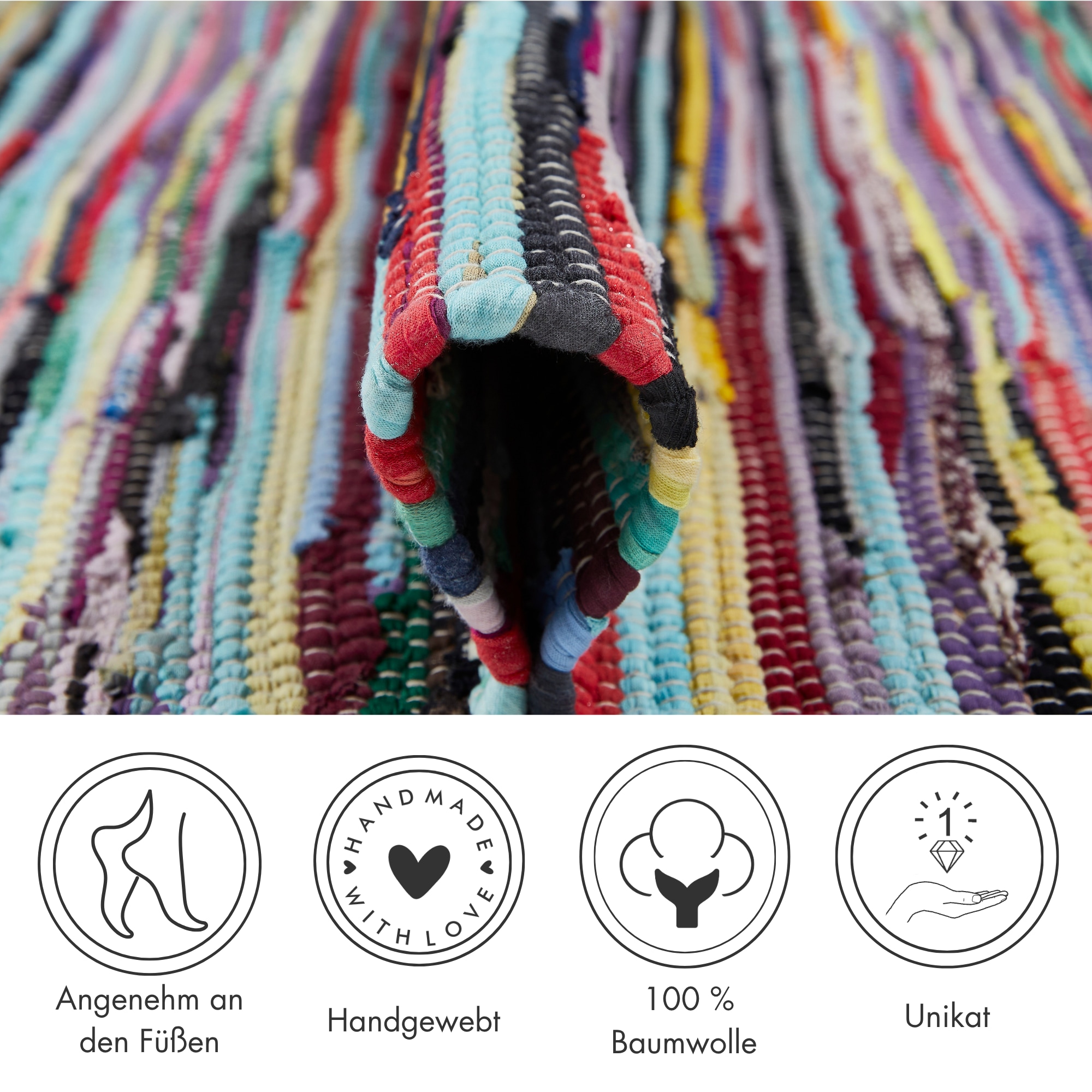 Andiamo Teppich »Multi« rechteckig 10 mm Höhe Flachgewebe, Fleckerl, reine Baumwolle, handgewebt, mit Fransen