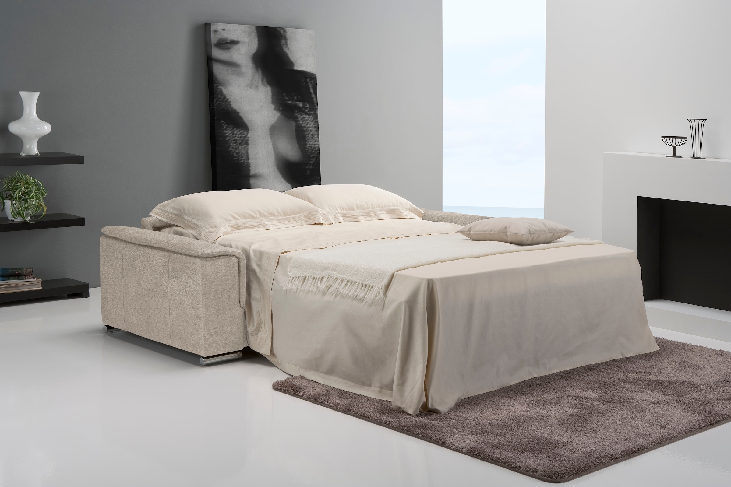 Egoitaliano Schlafsofa »Cecilia, modern & elegant, erstklassiger Sitzkomfort, Dauerschläfer«, inkl. Matratze und hochwertigem Metallbettrahmen, toller Schlafkomfort