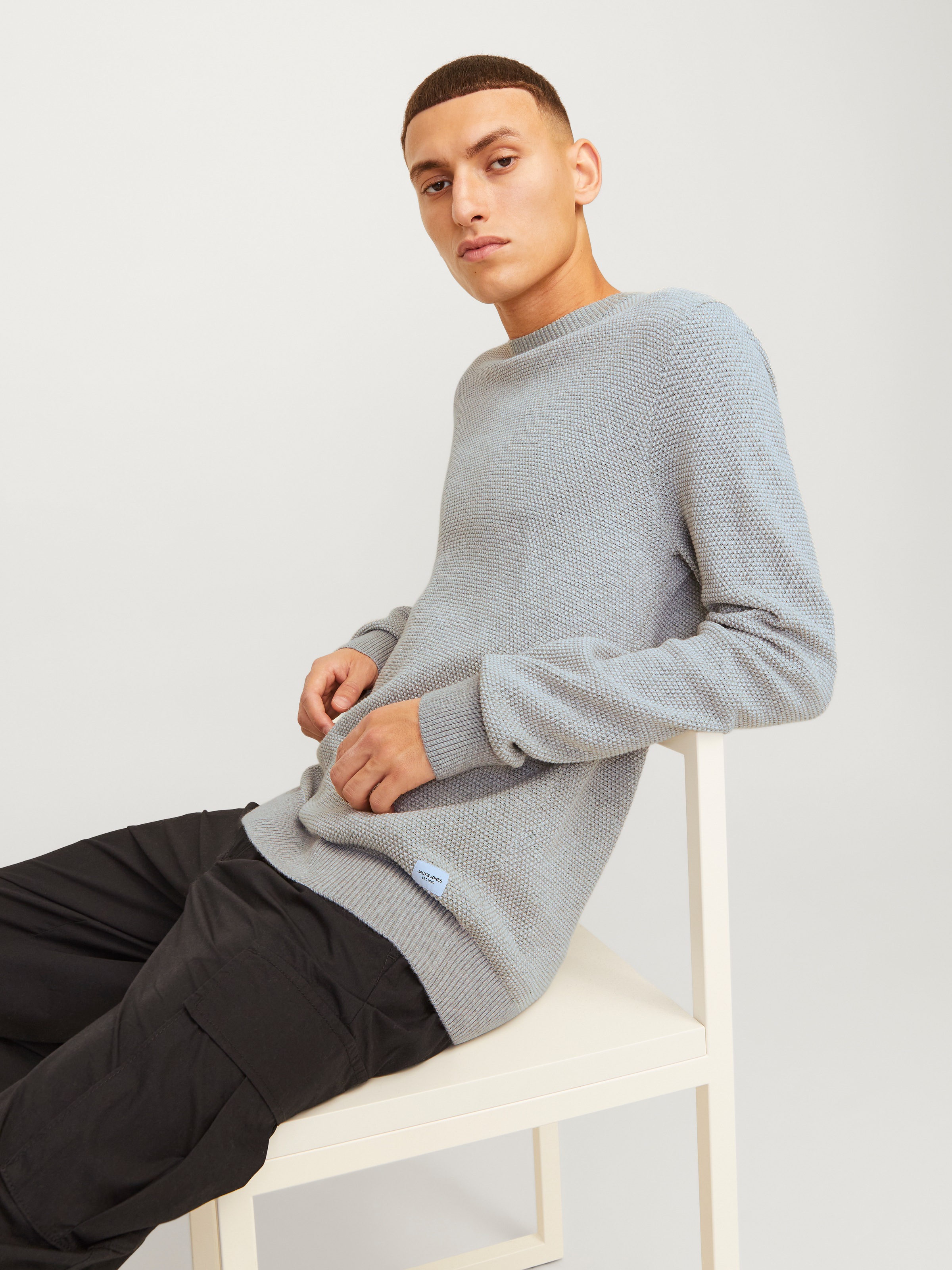 Jack & Jones Rundhalspullover »JJEGLOBE KNIT CREW NECK NOOS« in Strick Optik