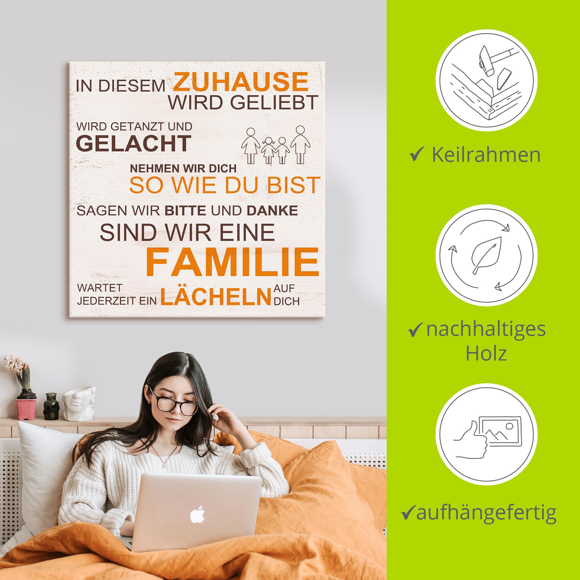 Artland Leinwandbild »In diesem Zuhause - beige« Sprüche & Texte 1 Stk. tlg. auf Keilrahmen gespannt