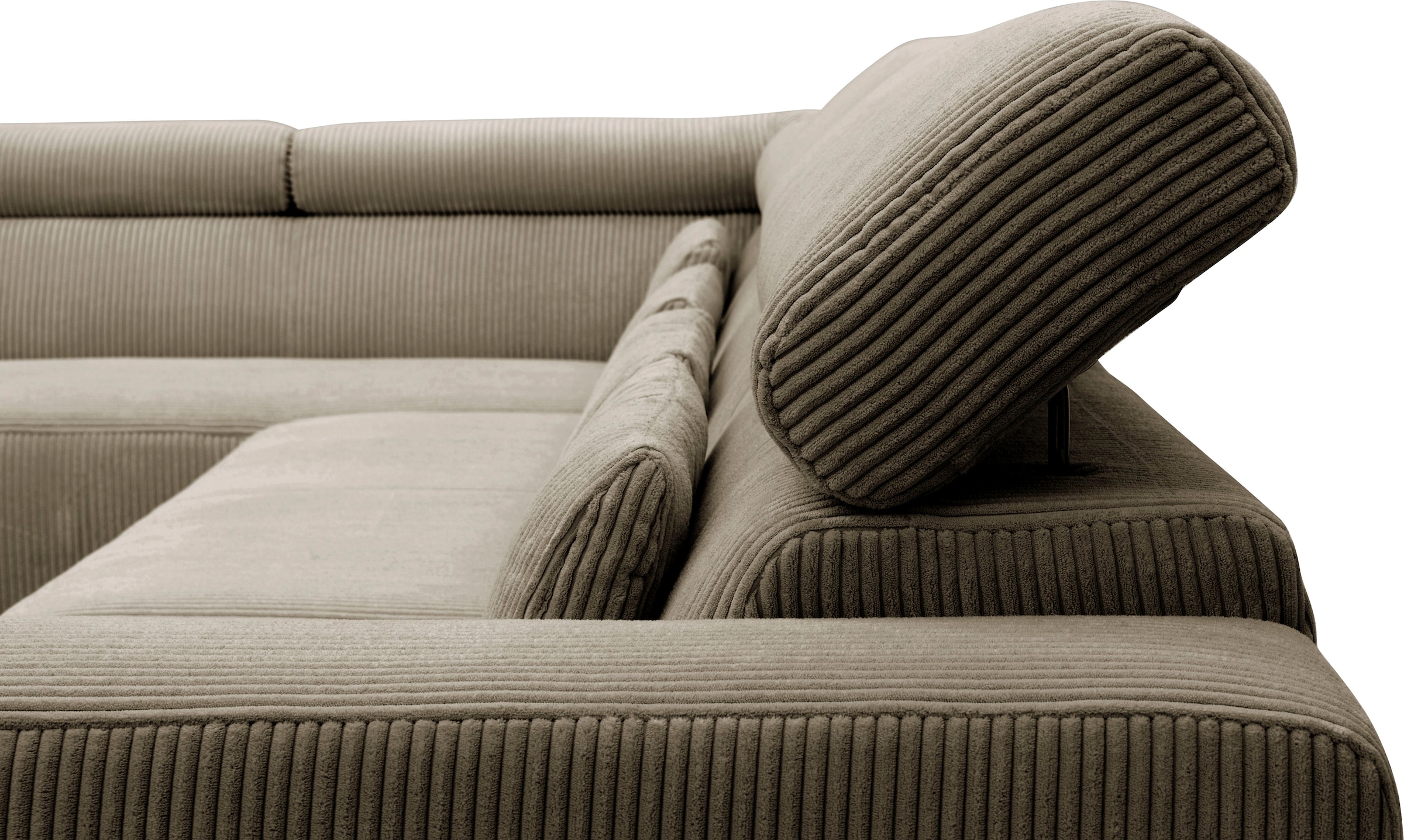 DOMO collection Wohnlandschaft »Brandon, belastbar bis 140kg/ Sitz, B/T: 359/228 cm, U-Form«, ohne Sitztiefenverstellung, Cord, schlamm