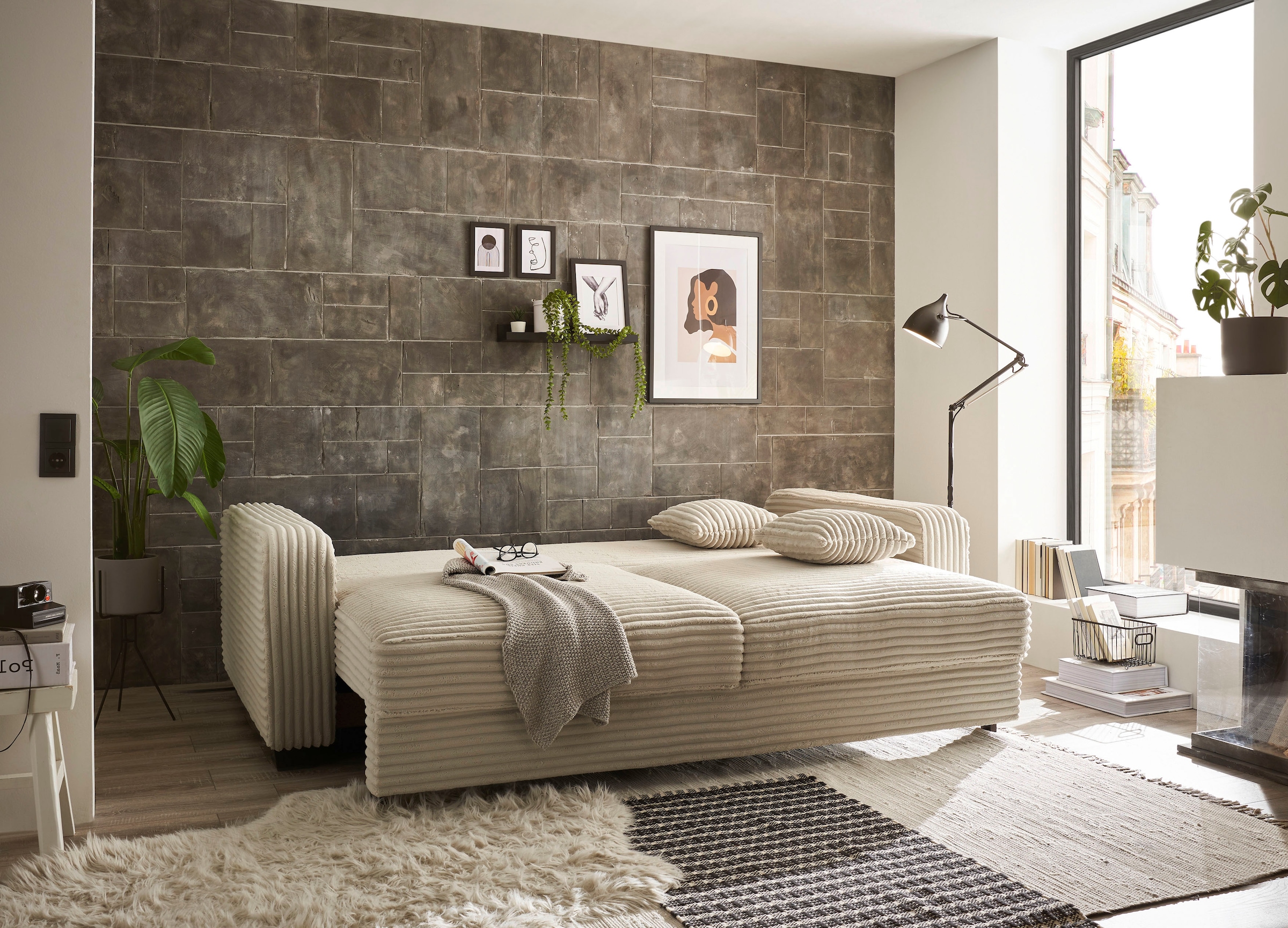 ED EXCITING DESIGN Schlafsofa »Carrara«, mit Bettkasten & 2 Zierkissen