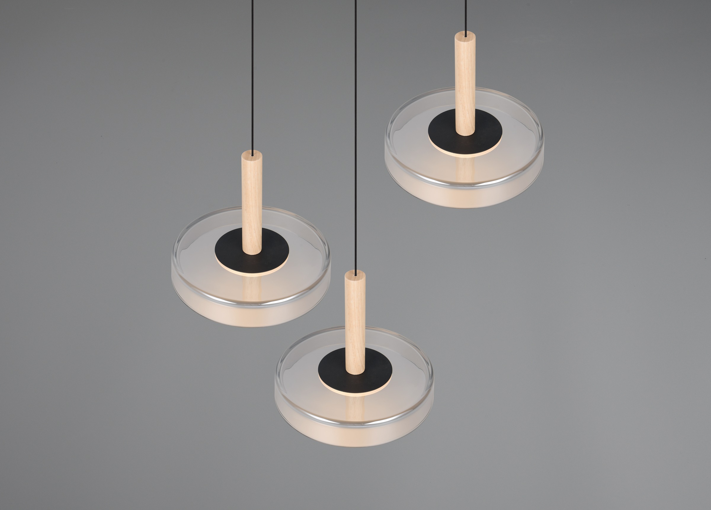 TRIO Leuchten LED Pendelleuchte »CELESTE dimmbare LED Hängelampe aus Metall Glas & Holz, 7,5W 750 Lumen« LED-Board 1 Stk. Warmweiß 3-flammig einfach höhenverstellbar von 50-200 cm 3-Stufen Dimmfunktion