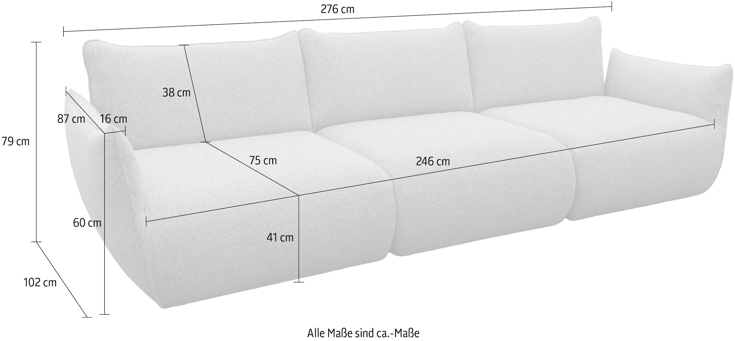 DOMO collection Big-Sofa »800022 in 2 Breiten, Taschenfederkern für hohen Sitzkomfort«