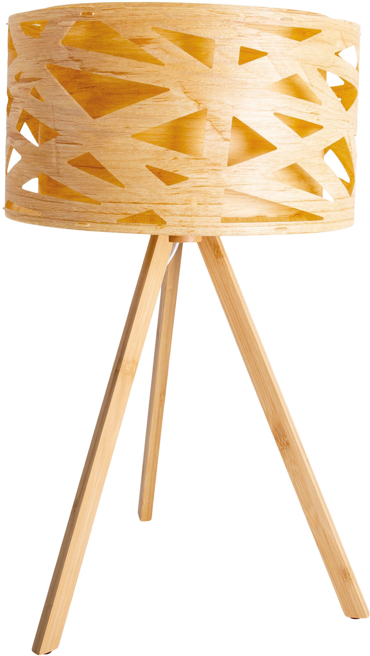 näve Stehlampe »Finja« E14 1 Stk. Dreibein, Schirm rund, Holzoptik mehrschichtig durchbrochen