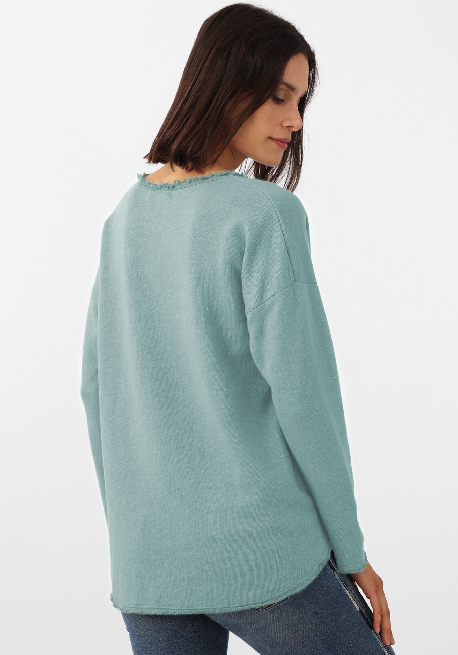 Zwillingsherz Sweatshirt »"Positive Mind"«, Mit V-Ausschnitt im Used Look und Stempeldruck