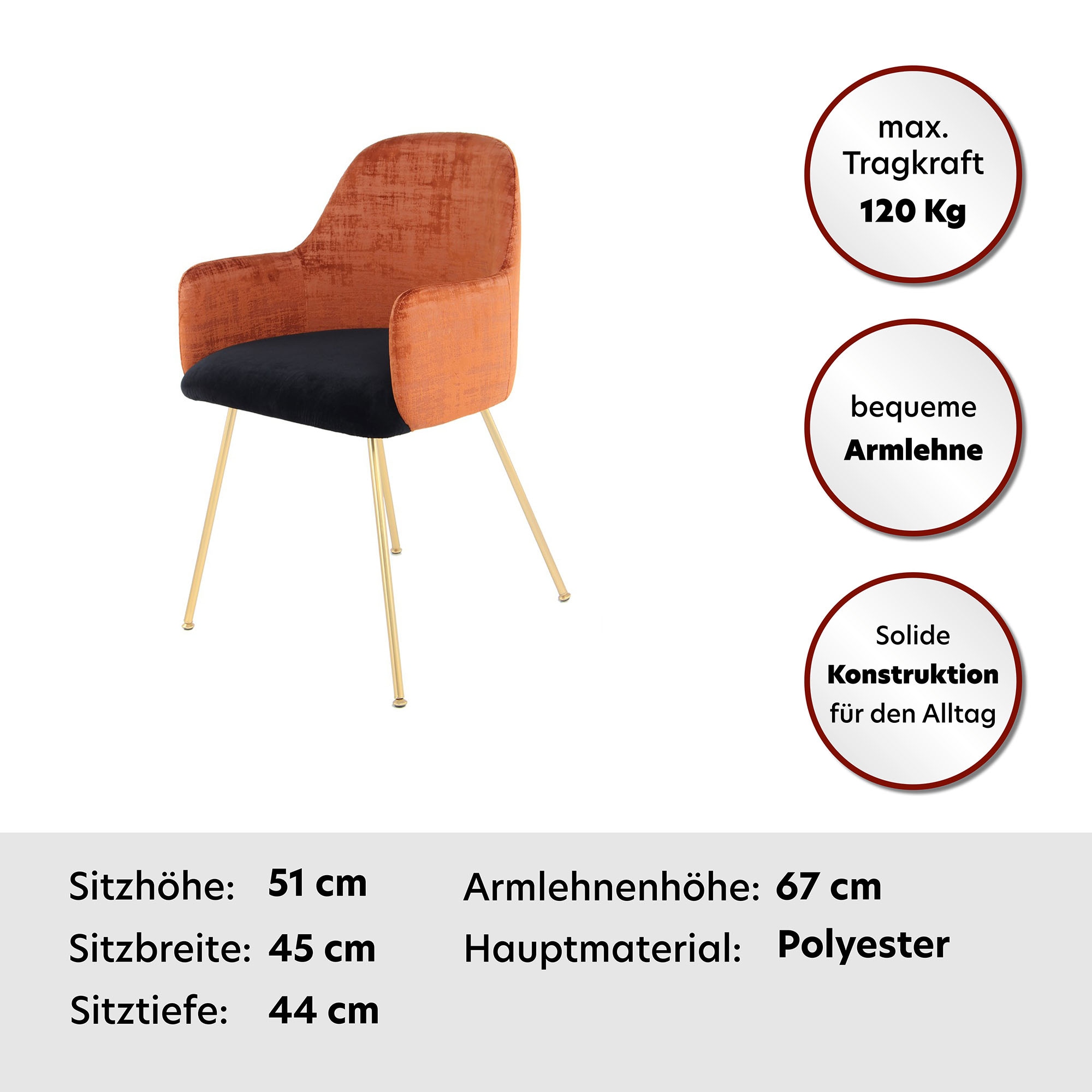 Kayoom Stuhl »Richard 525, moderner Stuhl mit Armlehnen, zweifarbiges Design«, 1 St., samtweicher Bezug, zweifarbig, Sitzfläche gepolstert