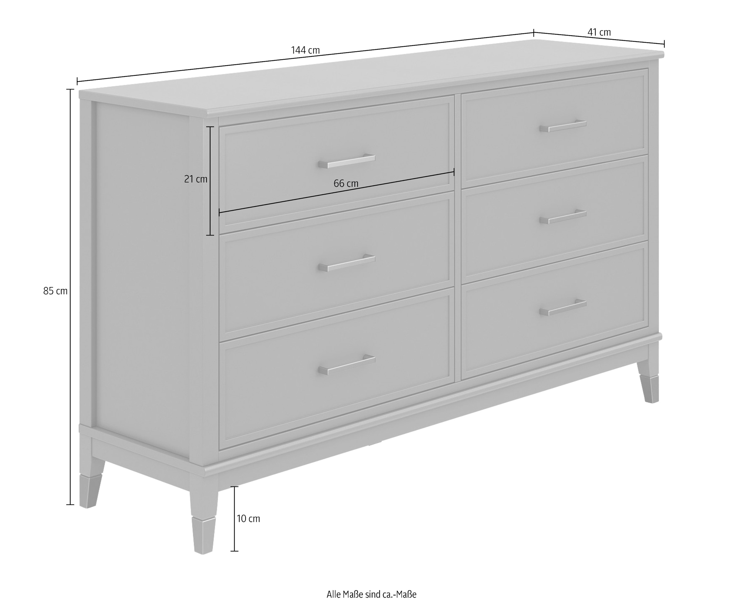 CosmoLiving by Cosmopolitan Kommode »Westerleigh« mit 6 Schubladen, MDF, Beine aus Massivholz, Höhe 85 cm, Breite 145 cm