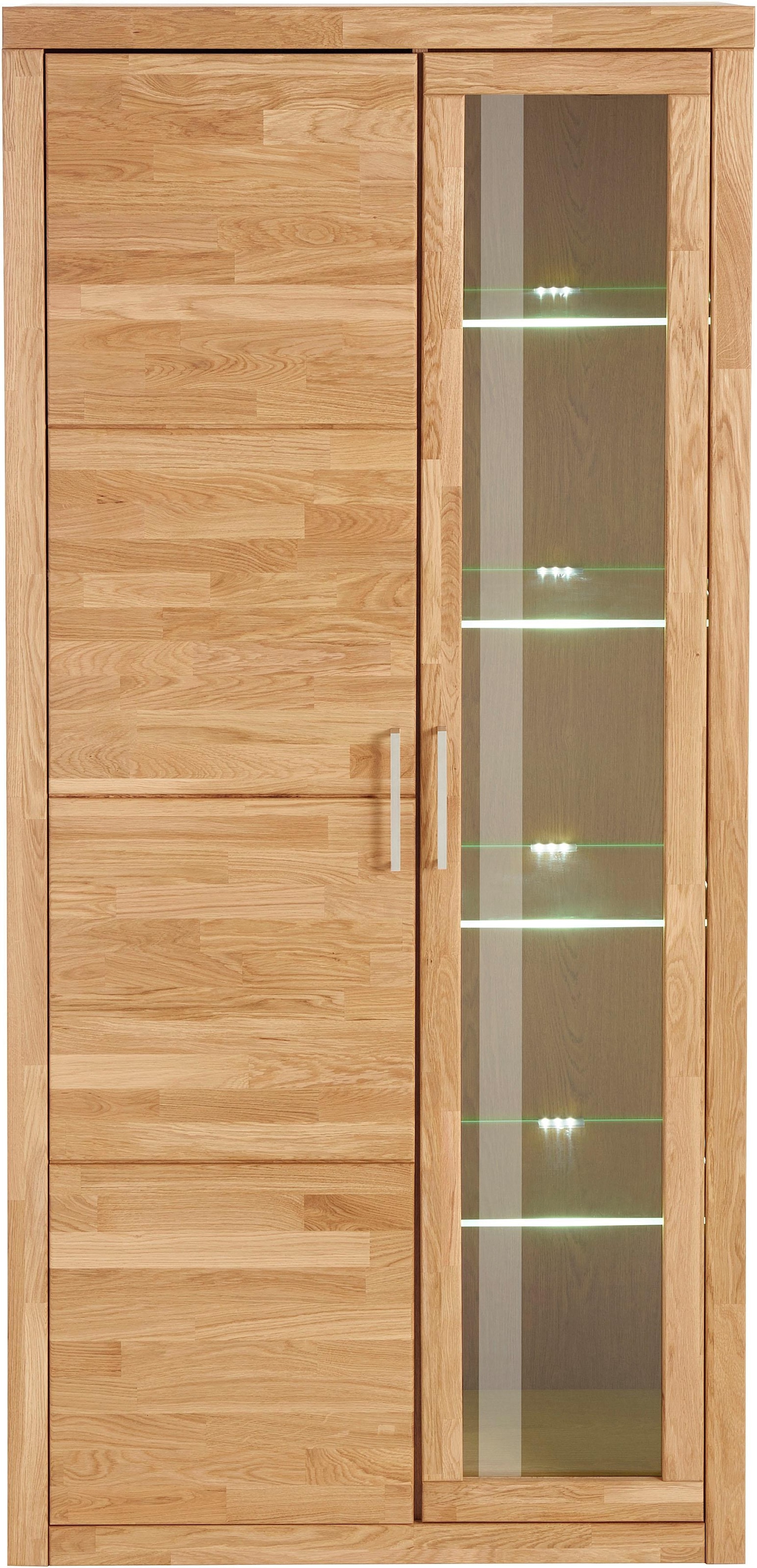 Home affaire Vitrine »Logo,190cm hoch,42 cm tief,Fronten Massivholz,10Fächer«, Korpus aus Holzwerkstoff,Griffe und Scharniere aus Metall