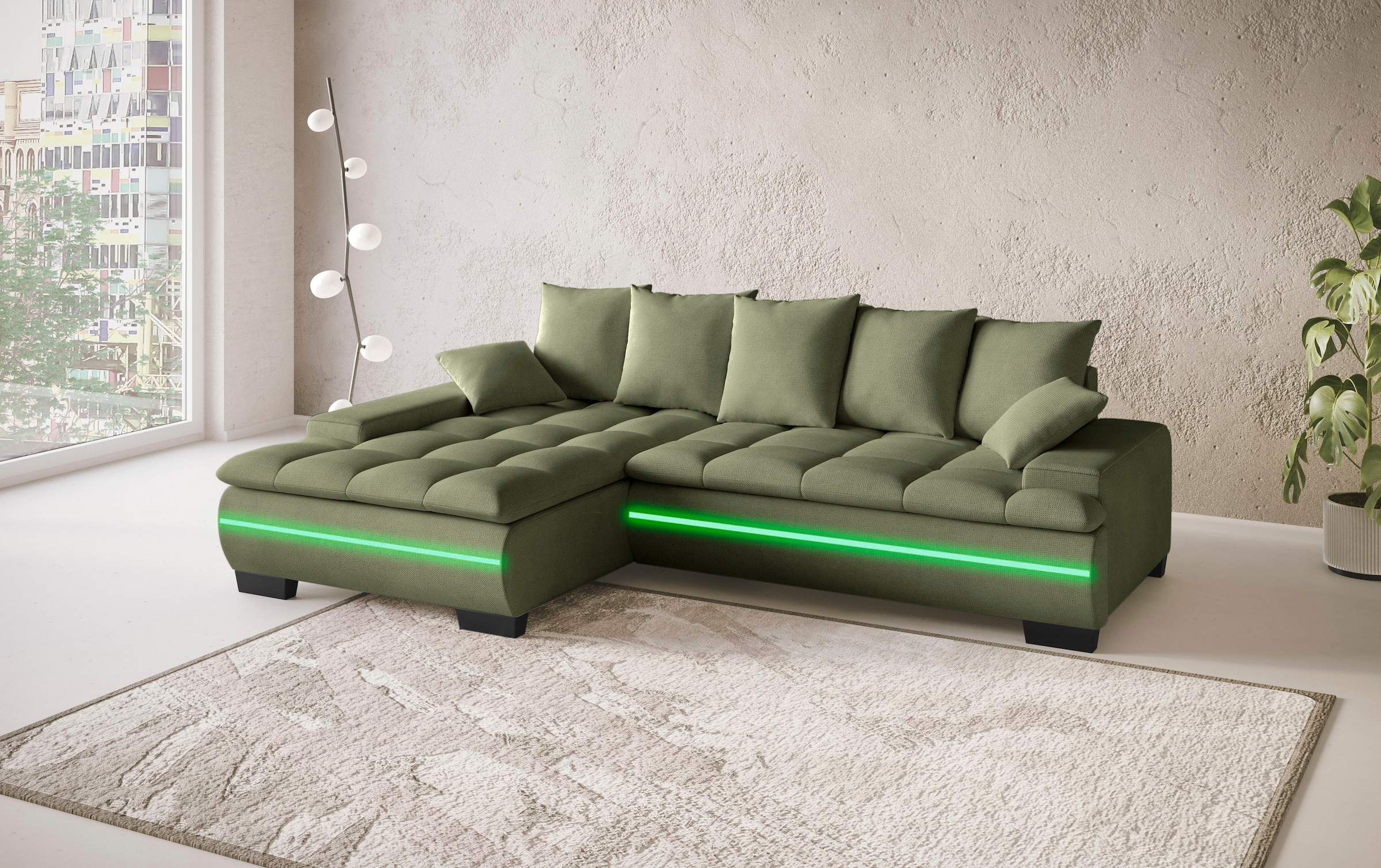Mr. Couch Ecksofa »Haiti II, L-Form«, RGB-LED Beleuchtung, Kaltschaum, wahlweise mit Bett, Bettkasten