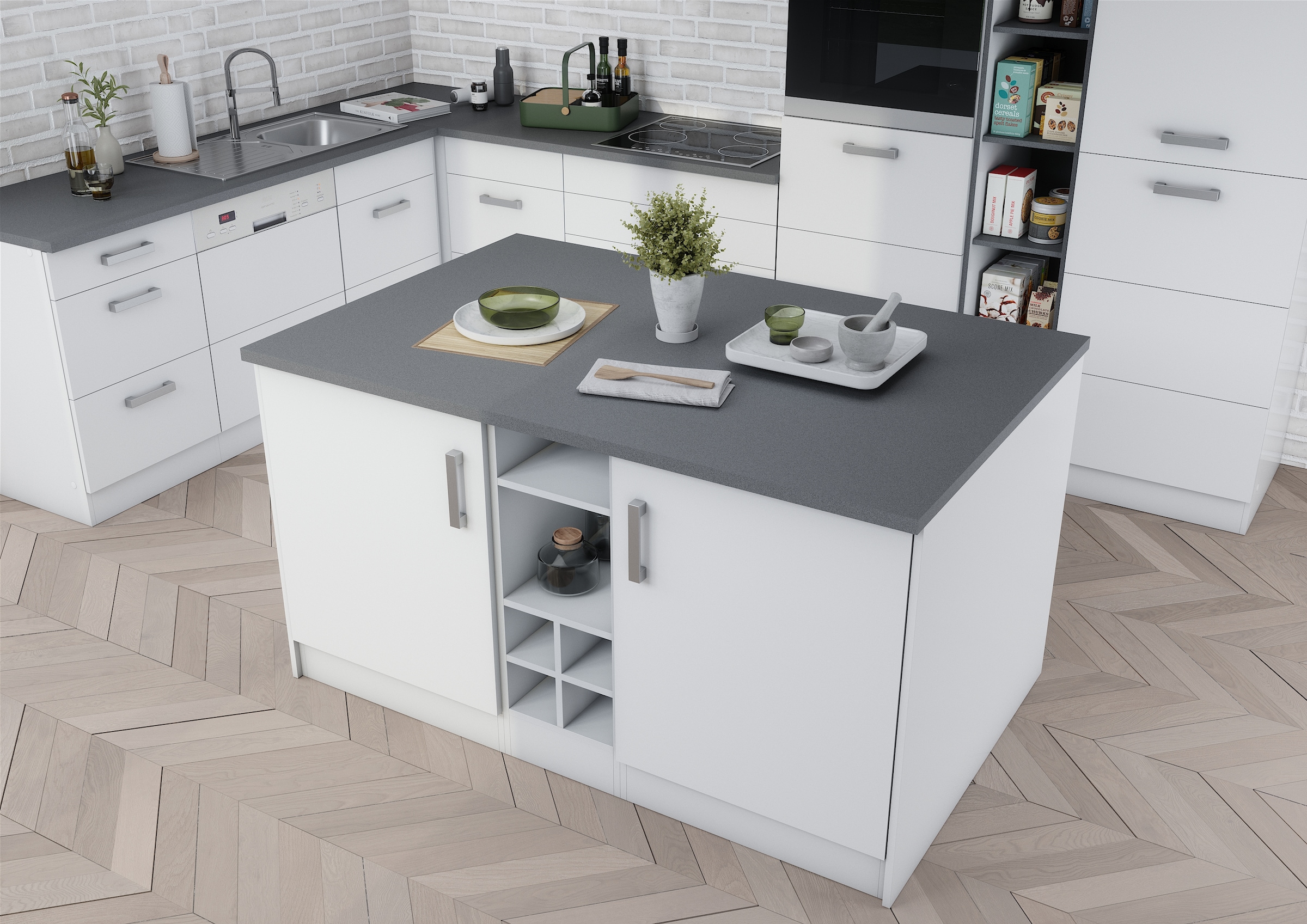 KOCHSTATION Kücheninsel »KS-Toronto«, Breite 153 cm, MDF-Fronten, Flaschenregal