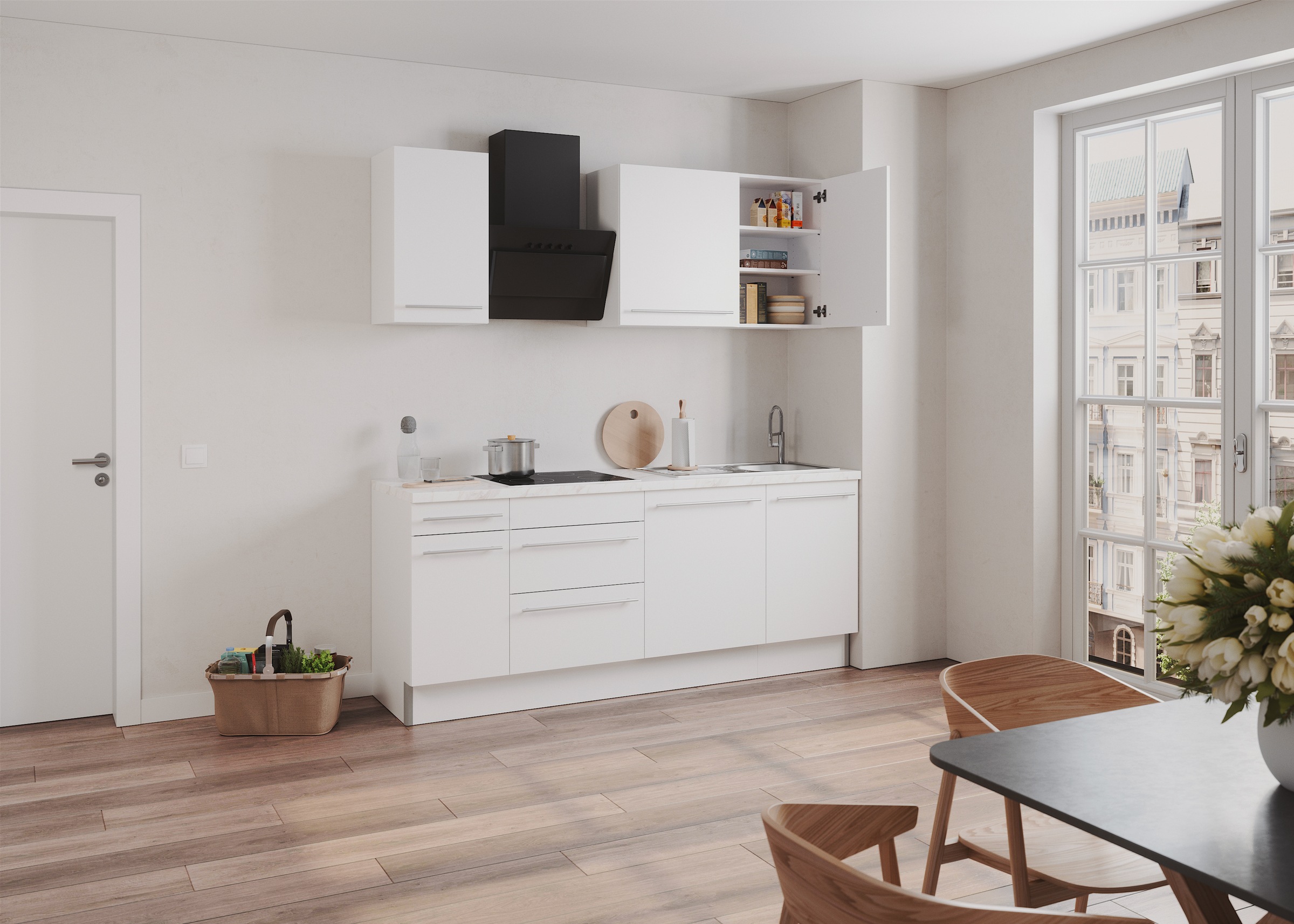 KOCHSTATION Küche »KS-Bern2« Breite 210 cm, wahlweise mit E-Geräten, für autarkes Kochfeld 60 cm