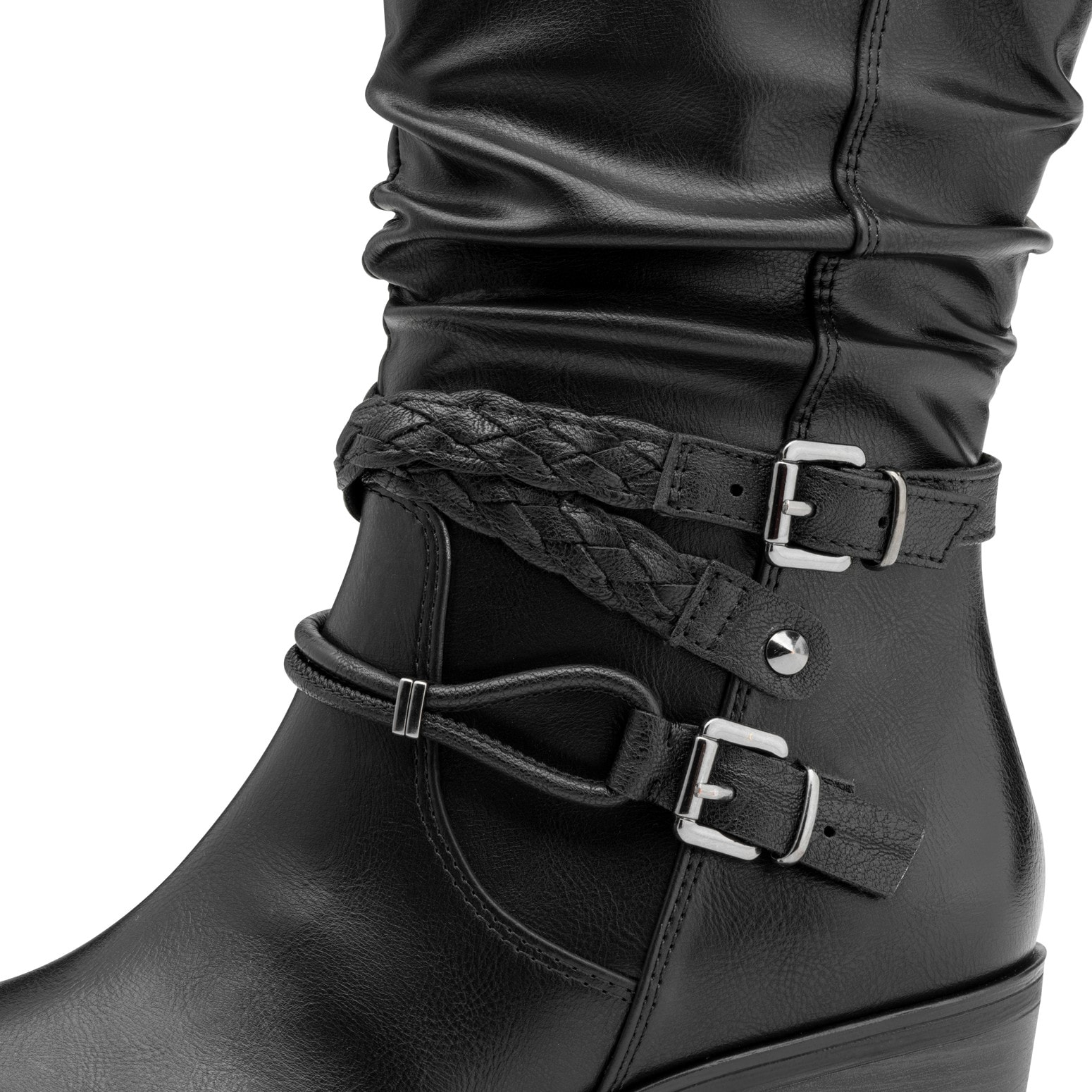 MARCO TOZZI Cowboy Stiefelette, Blockabsatz, Kurzstiefel, Westernstiefelette mit Flecht-Zierriemchen