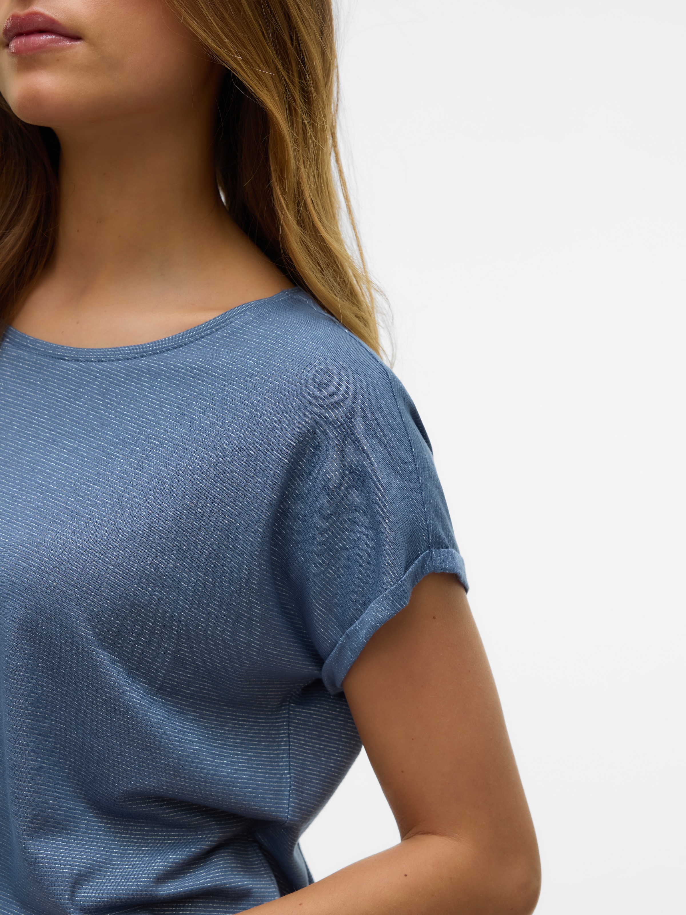 Vero Moda Rundhalsshirt »VMLAVA PLAIN SS TOP LUREX STRIPE«