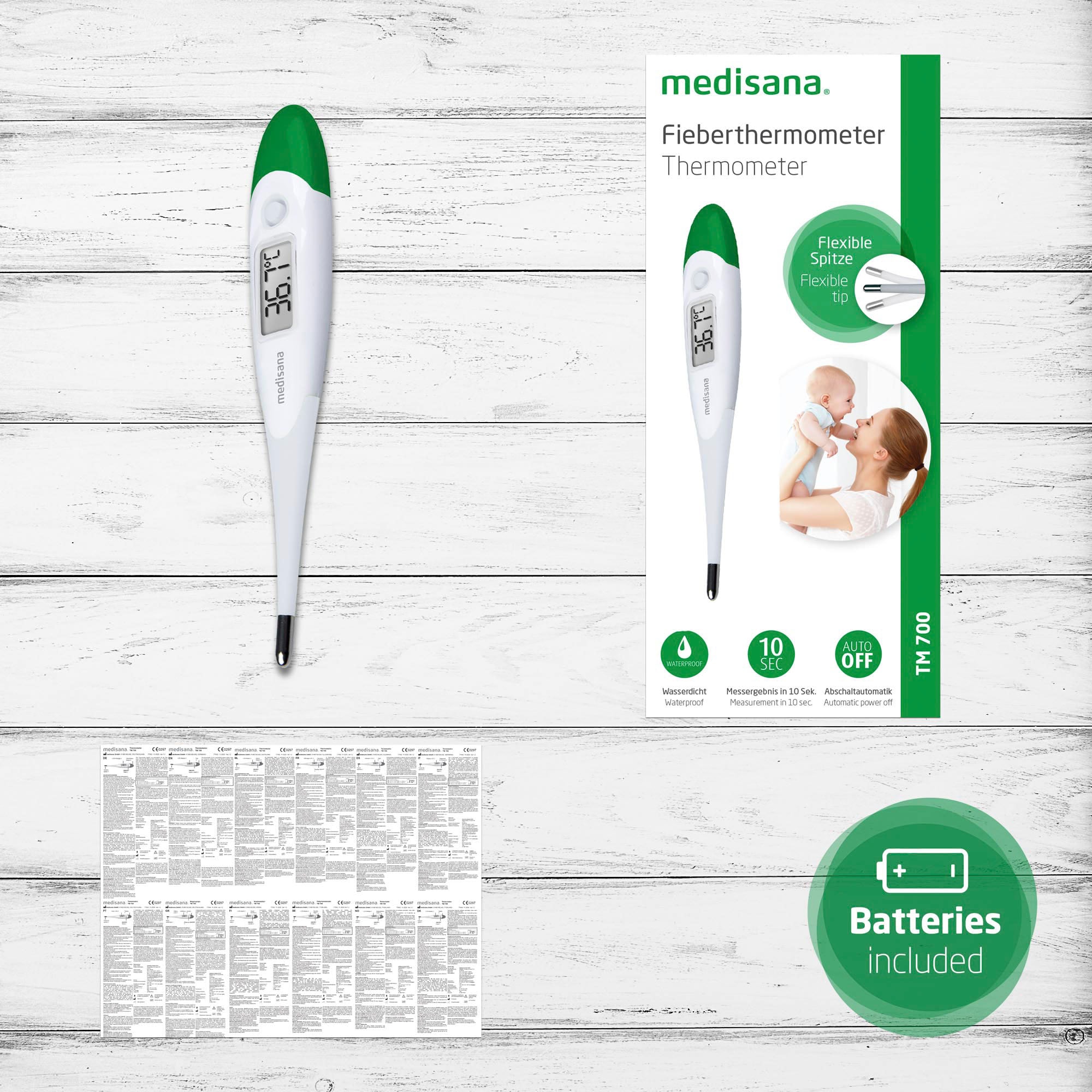 Medisana Fieberthermometer »TM 700«, orale, axillare, rektale Messung mit flexibler Spitze, wasserdicht