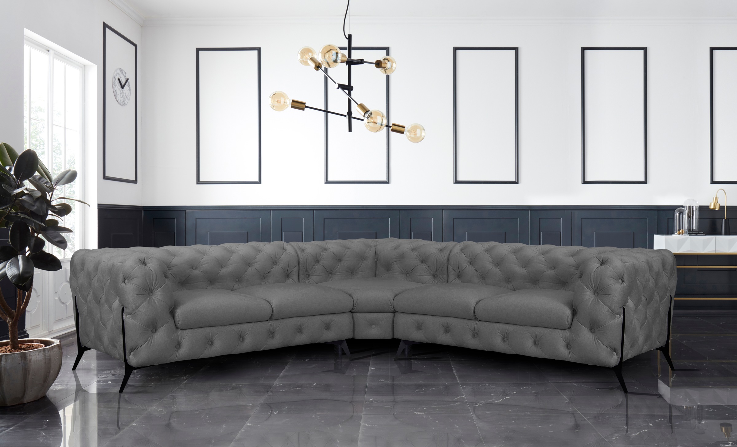 Leonique Chesterfield-Sofa »Amaury L-Form«, Chesterfield-Optik, Breite/Tiefe je 262 cm, Fußfarbe wählbar