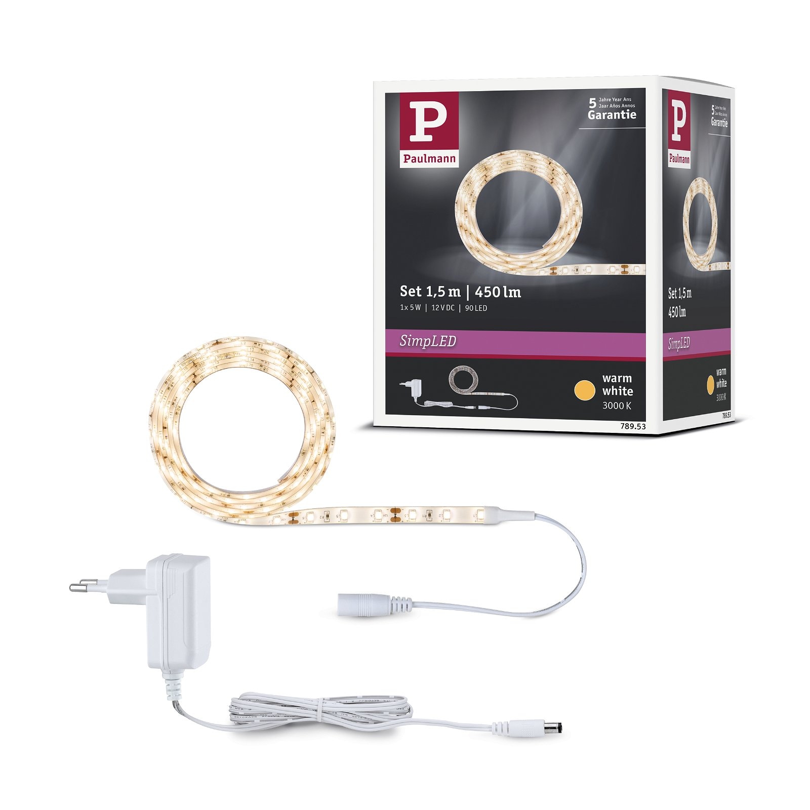 Paulmann LED Stripe »SimpLED Warmweiß 1,5m 5W 192lm/m 3000K 6VA«, 1 St.-flammig, Komplettset