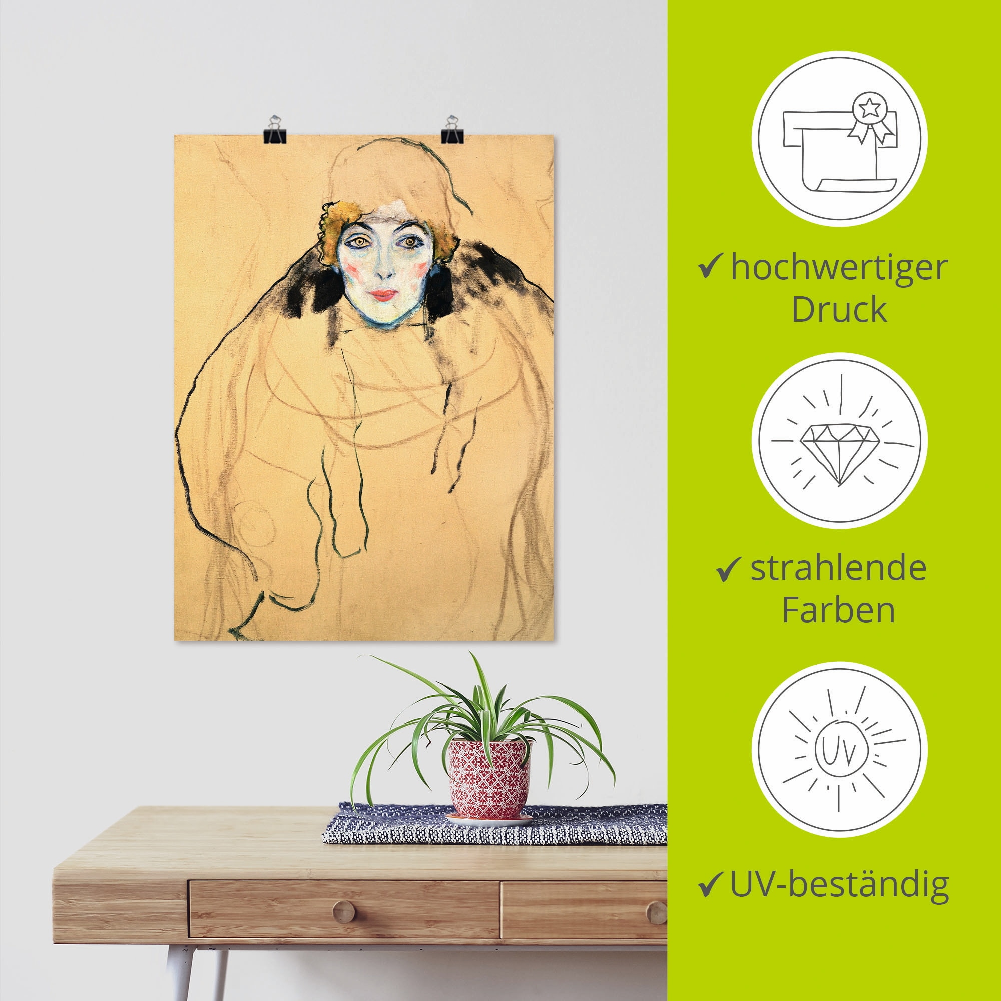 Artland Kunstdruck »Damenbildnis en face (Frauenkopf)«, Frau, (1 St.), als Leinwandbild, Wandaufkleber oder Poster in versch. Größen