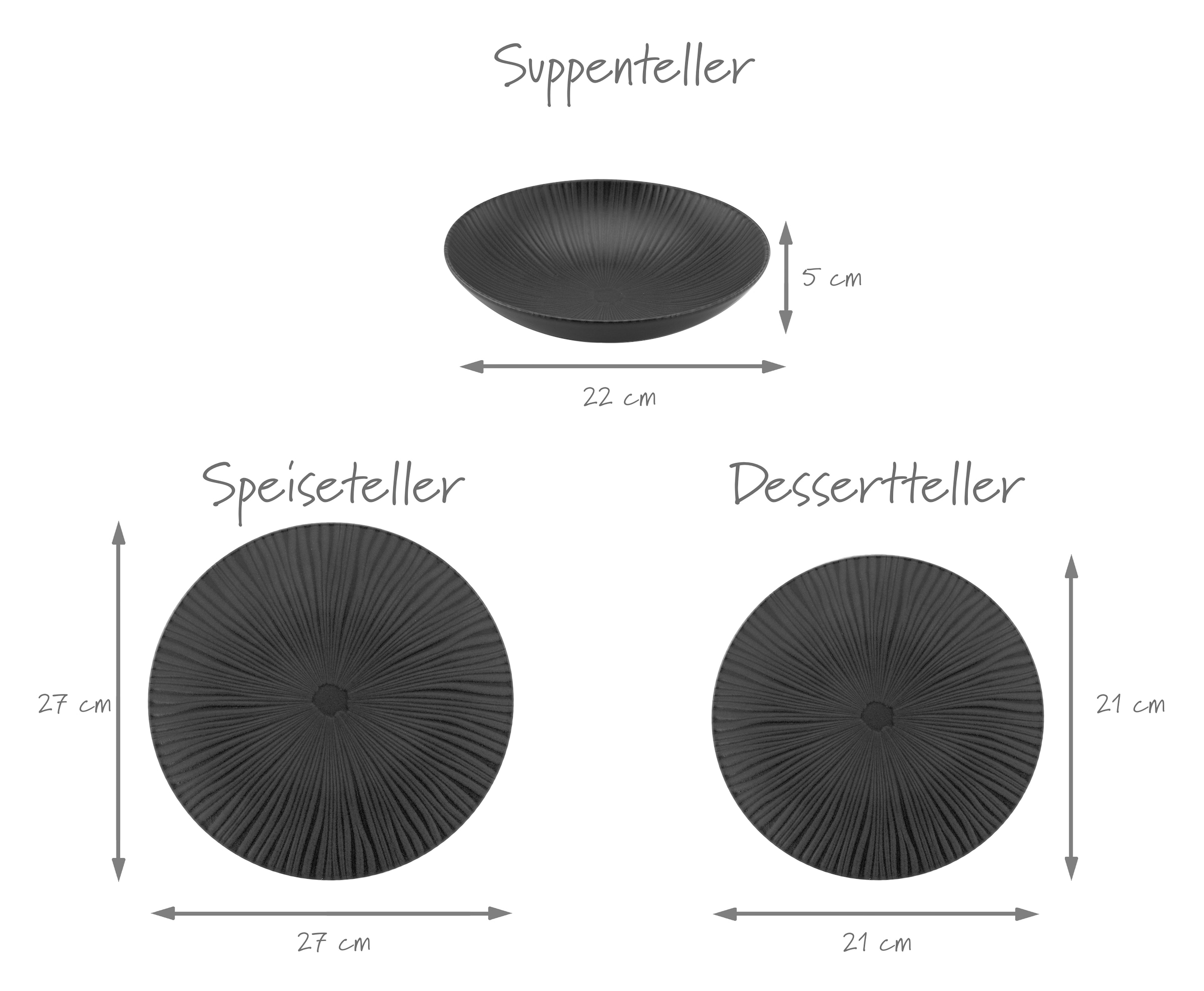 CreaTable Tafelservice »Geschirr-Set Vesuvio«, (Set, 12 tlg., Teller Set für 4 Personen), Service, schwarz, ausdrucksstarkes Relief, 12 Teile, für 4 Personen