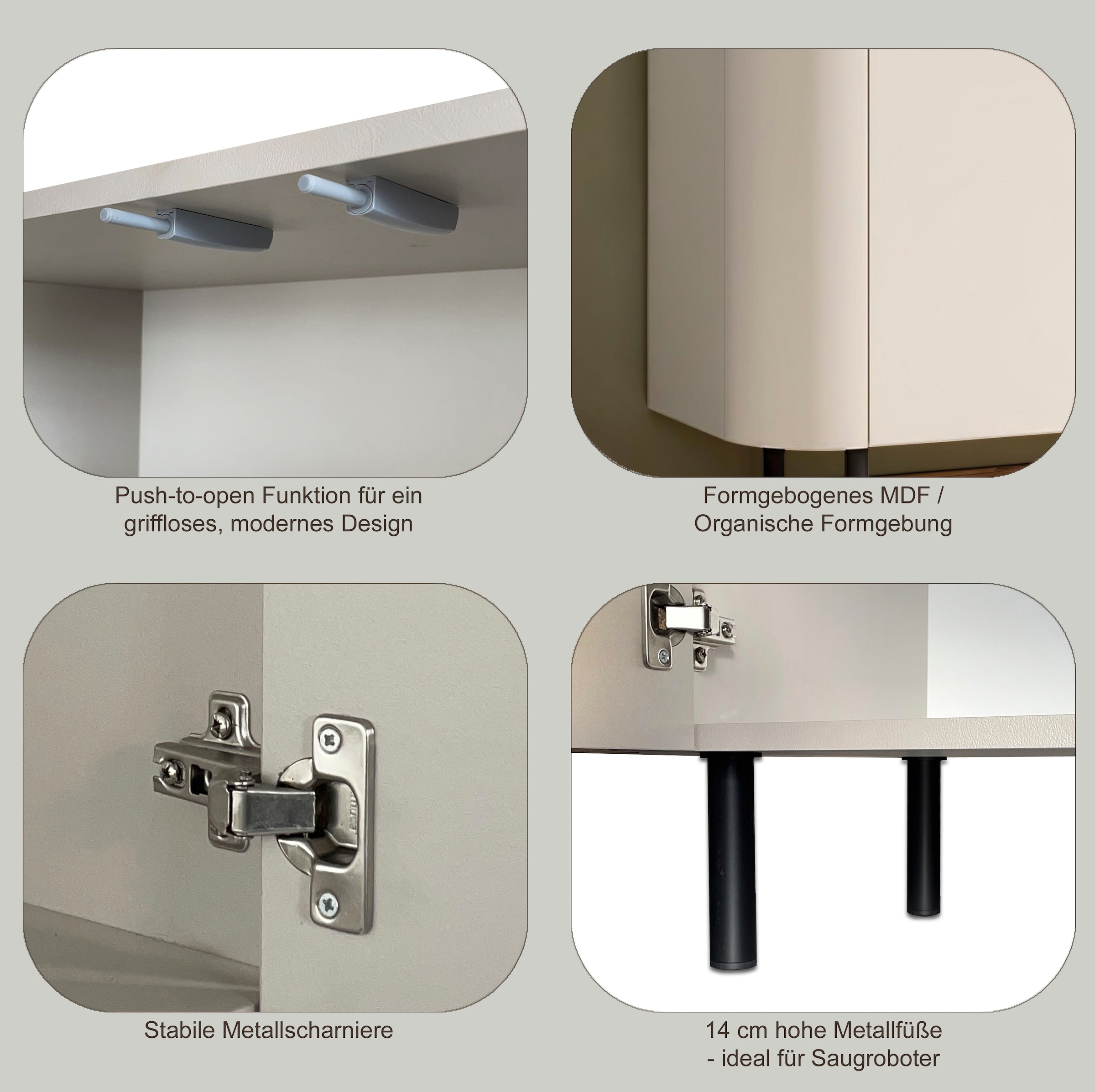 INOSIGN Lowboard »Lido, 181 cm breit, 3 Türen, TV-Schrank, TV-Kommode, Medienboard« Formgebogenes MDF, Stirnseiten mit Rundung, Push-to-open, Metallfüße