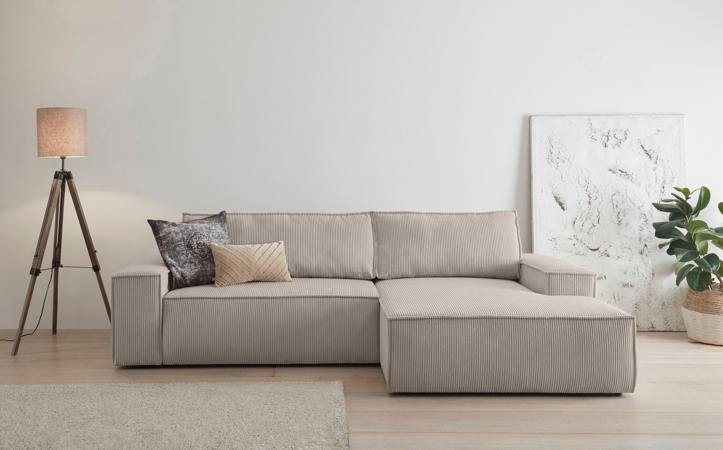 Home affaire Ecksofa »SHERWOOD Schlafsofa 267 cm, L-Form,«, Schlaffunktion mit Bettkasten (210x136 cm), Cord, Vintage, Samtvelours