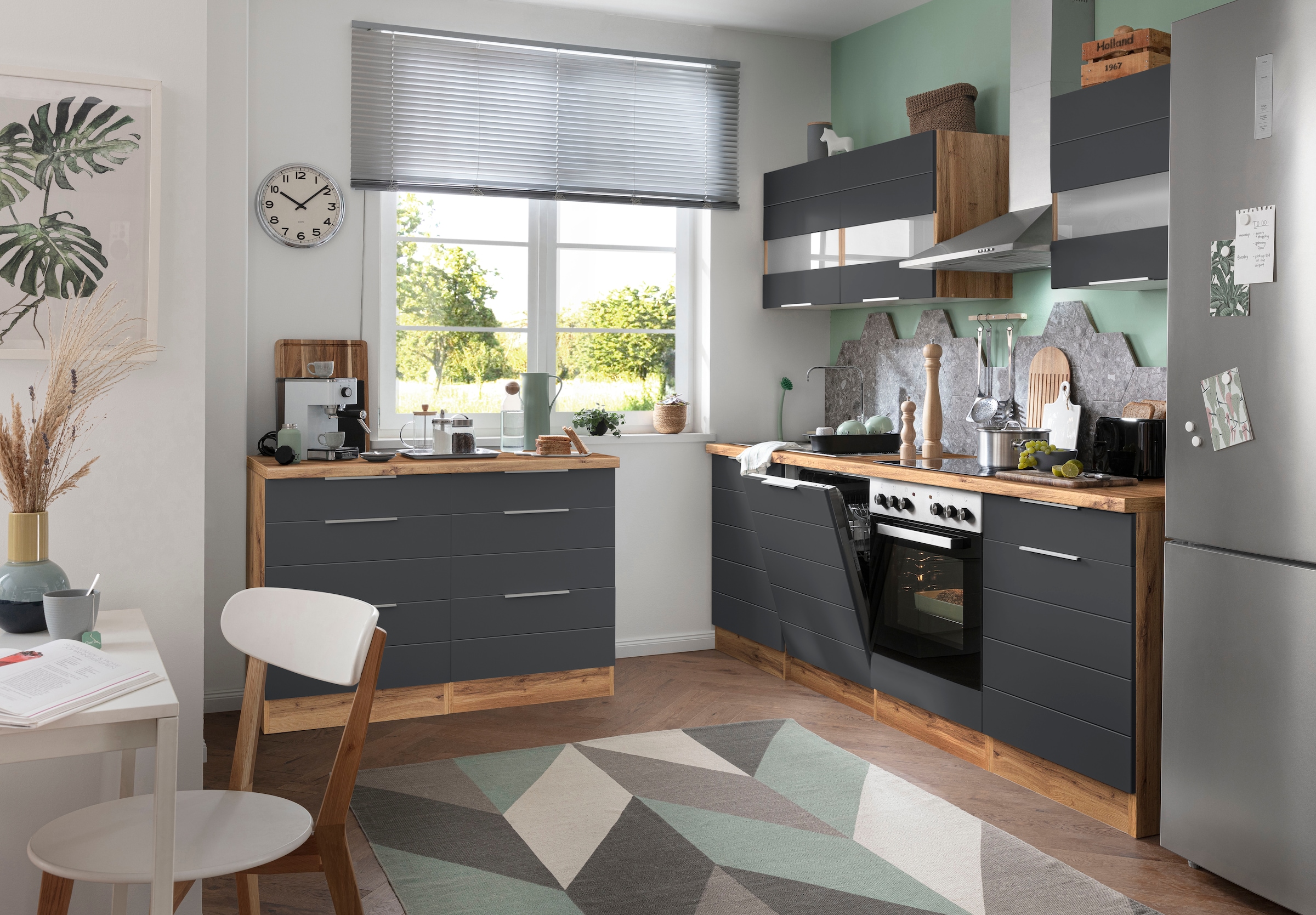 KOCHSTATION Küchenzeile »KS-Luhe« 240 cm breit, wahlweise mit oder ohne E-Geräten, gefräste MDF-Fronten