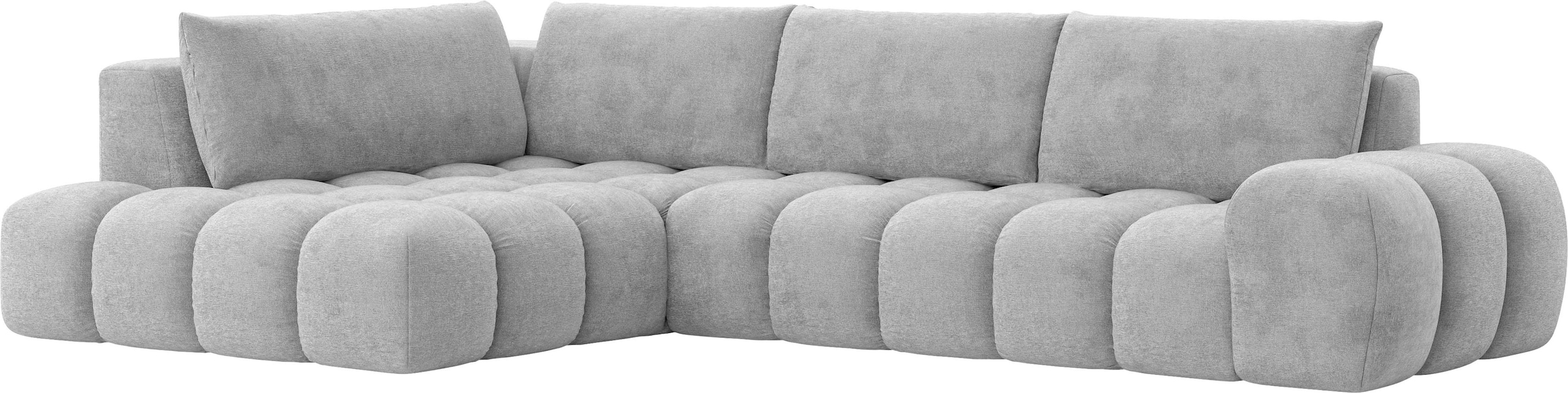OTTO home Ecksofa »AZITA L-Form, XXL 352 cm Designsofa in Bubble-Opitk« lose Rückenkissen, traumhafte Steppung