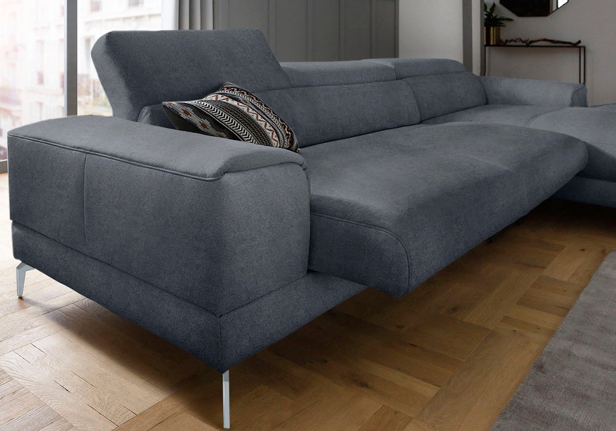 W.SCHILLIG Ecksofa »piedroo, Designsofa mit tollem Sitzkomfort, bequem und elegant, L-Form«, Kopfteilverstellung, wahlweise mit Sitztiefenverstellung, Breite 343cm