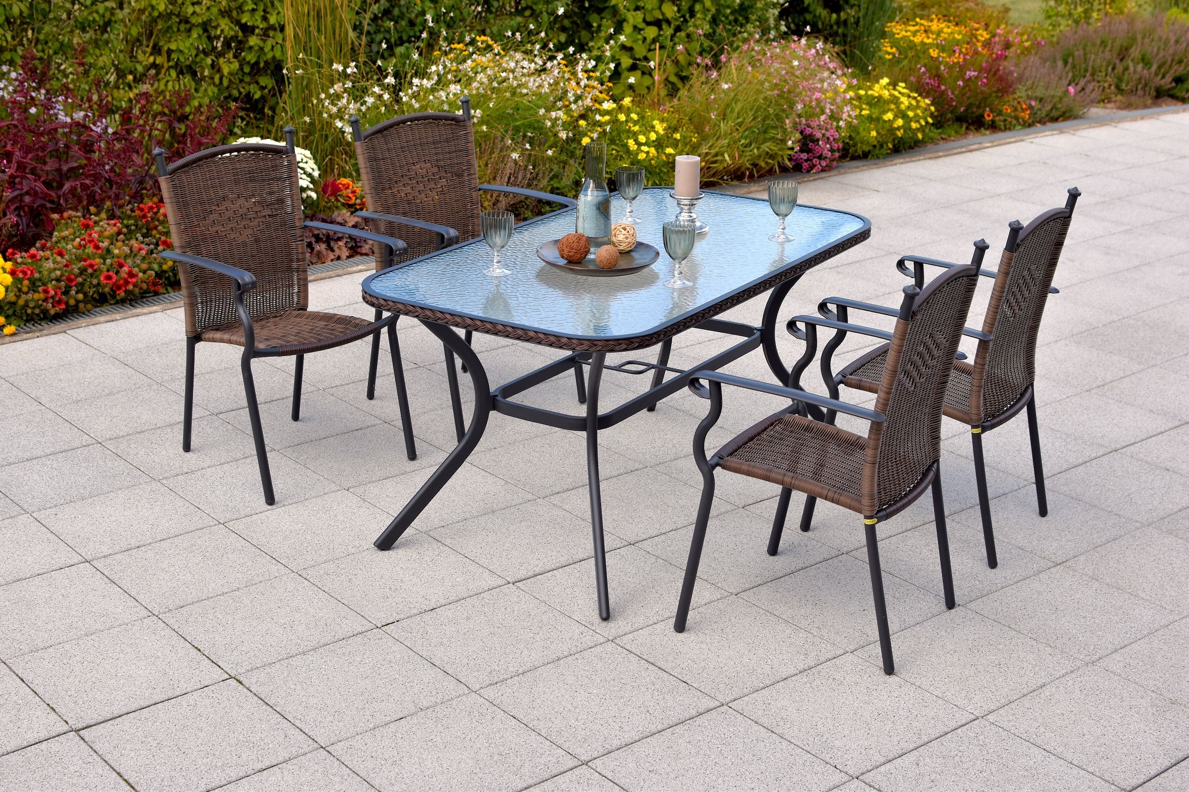 MERXX Garten-Essgruppe »»Roma««, (Set, 5 tlg., Pulverbeschichtetes Aluminiumgestell), Tisch: LxB: 150x85 cm