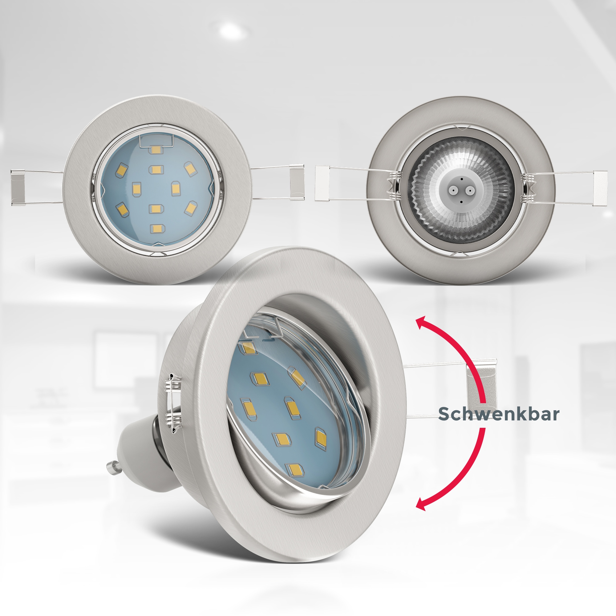 B.K.Licht LED Einbaustrahler, 10 flammig-flammig, LED Einbauleuchten,  schwenkbar, weiß, inkl. 3W 250lm GU10, Decken-Spot online kaufen | mit 3  Jahren XXL Garantie