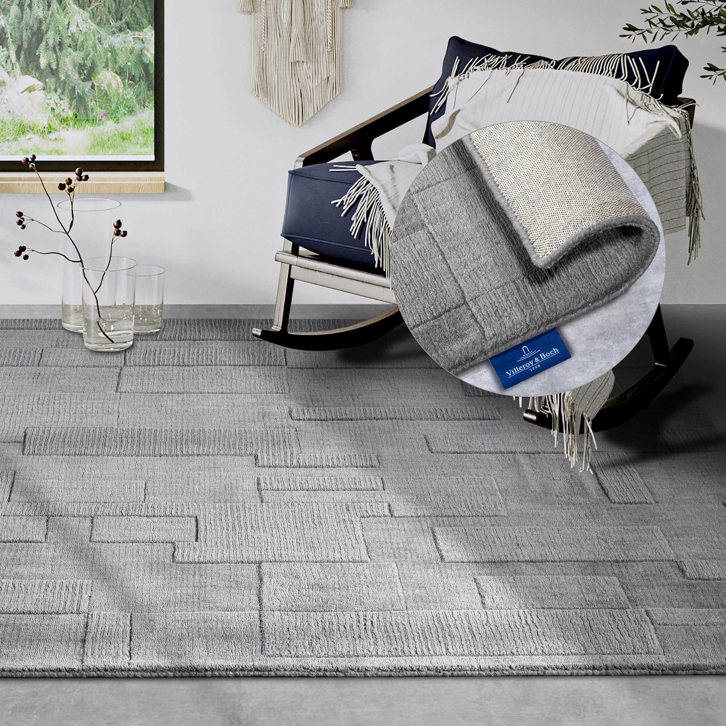 THE RUGS Villeroy & Boch 1906 Wool Rug Wilhelmine – Handwoven Soft & Durable in Grey | Size: 80cm x 150cm