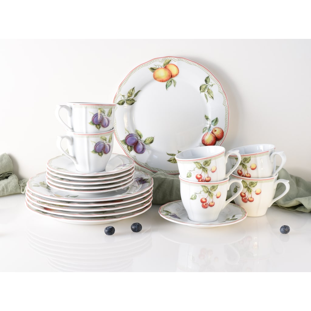 CreaTable Kaffeeservice »Geschirr-Set Flora Orchard«, (Set, 18 tlg., Kaffeegeschirr für 6 Personen), Service, 18 Teile, für 6 Personen