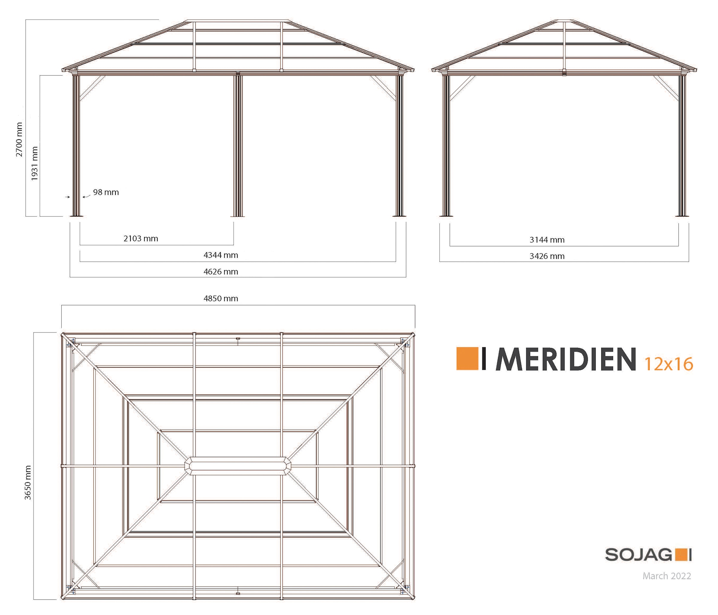 Sojag Pavillon »Gazebo Meridien«, (Set), BxT: 365x485 cm, mit Moskitonetzen