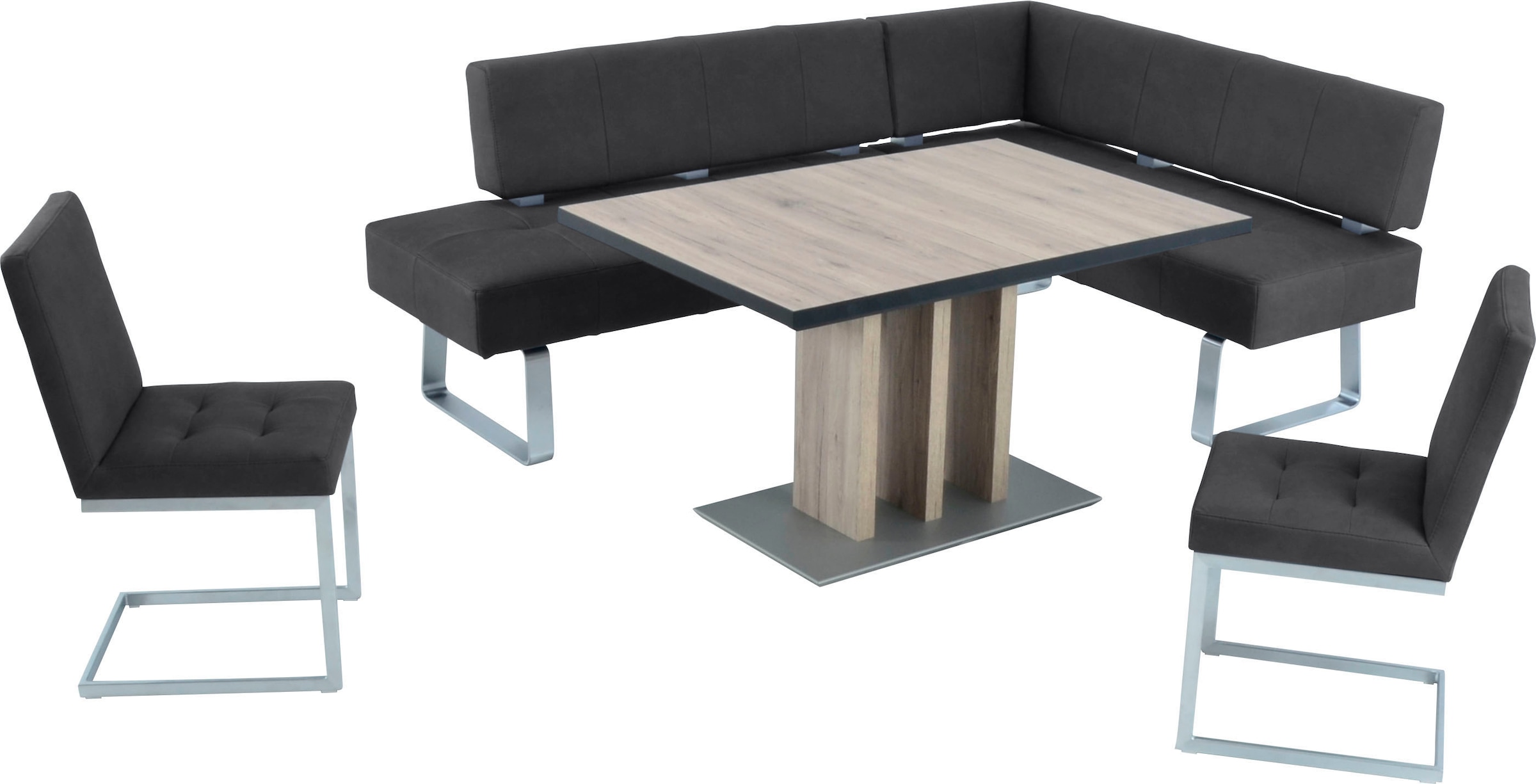 K+W Komfort & Wohnen Eckbankgruppe »Spider II« Set, 4 Stk. tlg. langer Schenkel 195cm, 2 Freischwinger, Auszugstisch in Breite 120 cm
