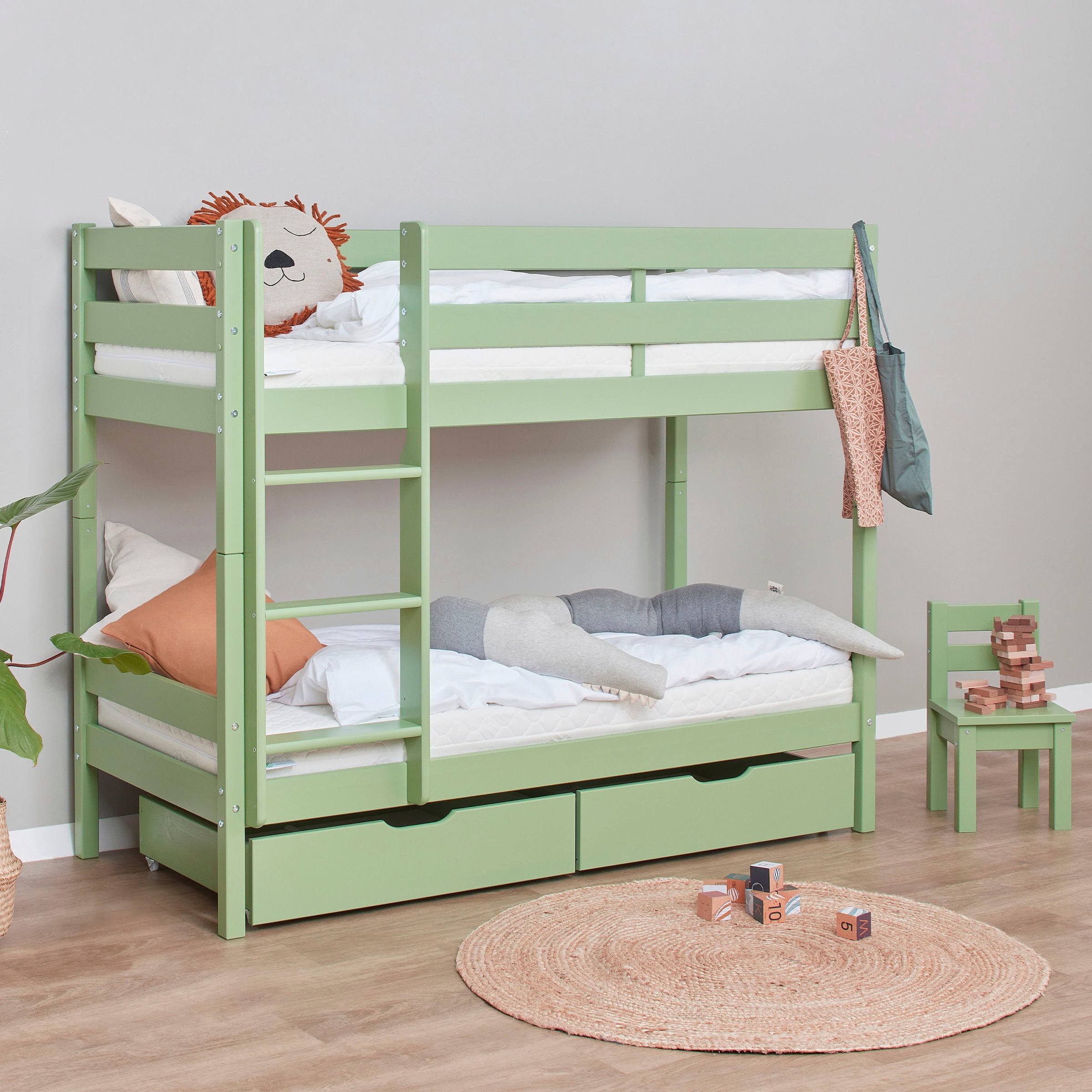 Hoppekids Etagenbett »ECO Comfort Kinderbett 90x200 oder 70x160 aus Massivholz in 4 Farben« TÜV, FSC und Nordisches Umweltzeichen – wahlweise mit Matratzen