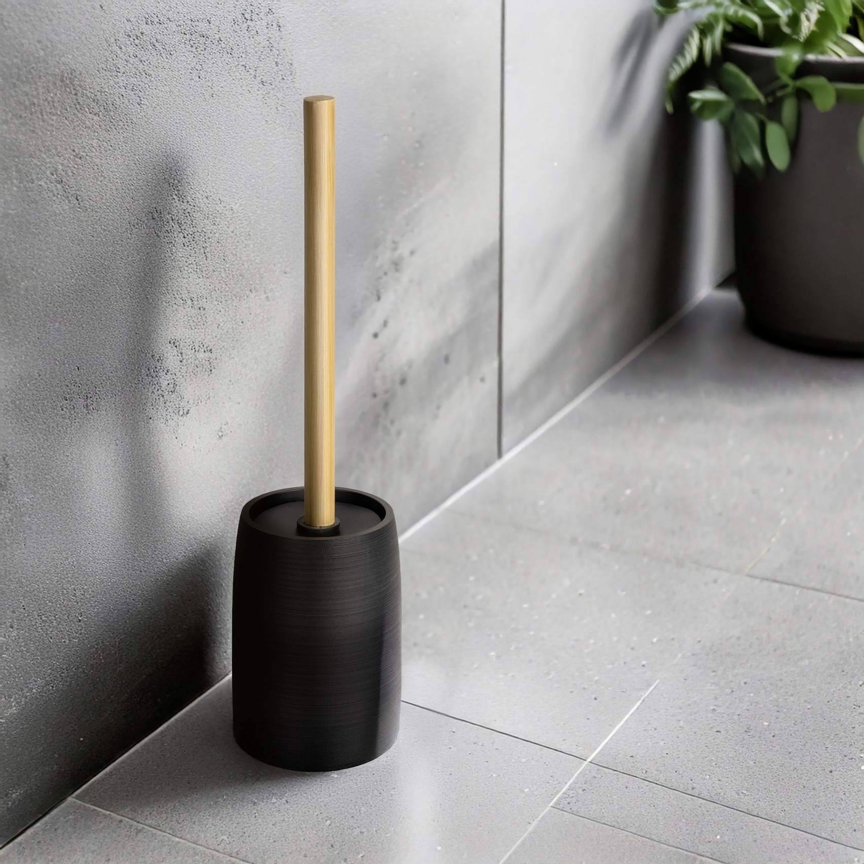 WENKO WC-Garnitur »Altavalle« aus Bambus | Polyresin (Kunststein) Toilettenbürste mit Bambusstiel, Behälter aus Polyresin, freistehend