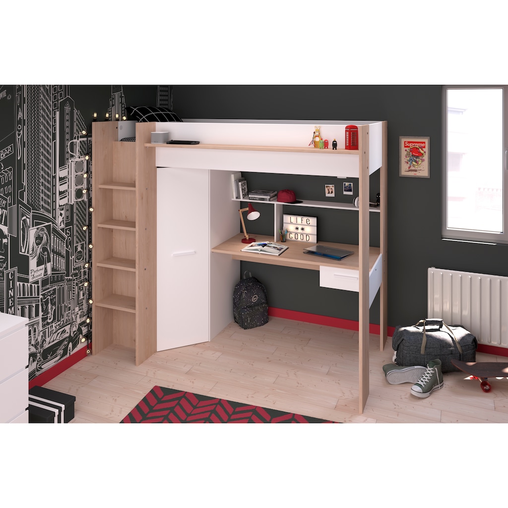 Parisot Hochbett »Heavy«, ALL-IN-ONE, mit Kleiderschrank, Schreibtisch, Leiter, Stauraum