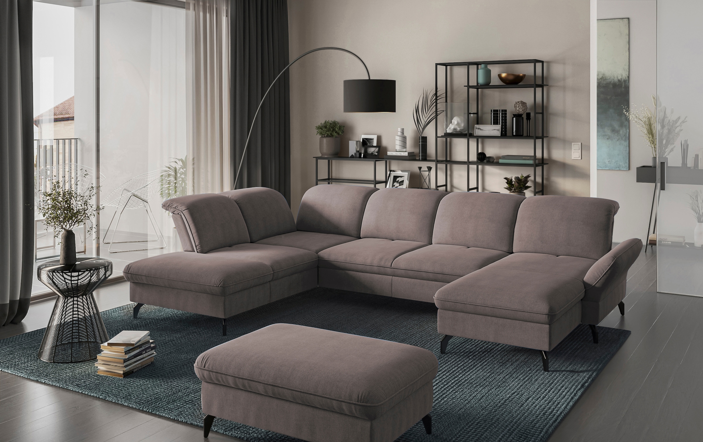 sit&more Wohnlandschaft »Leandro U-Form«, Wahlweise mit Bett-, Kopfteil - und Armlehnfunktion, sowie Bettkasten