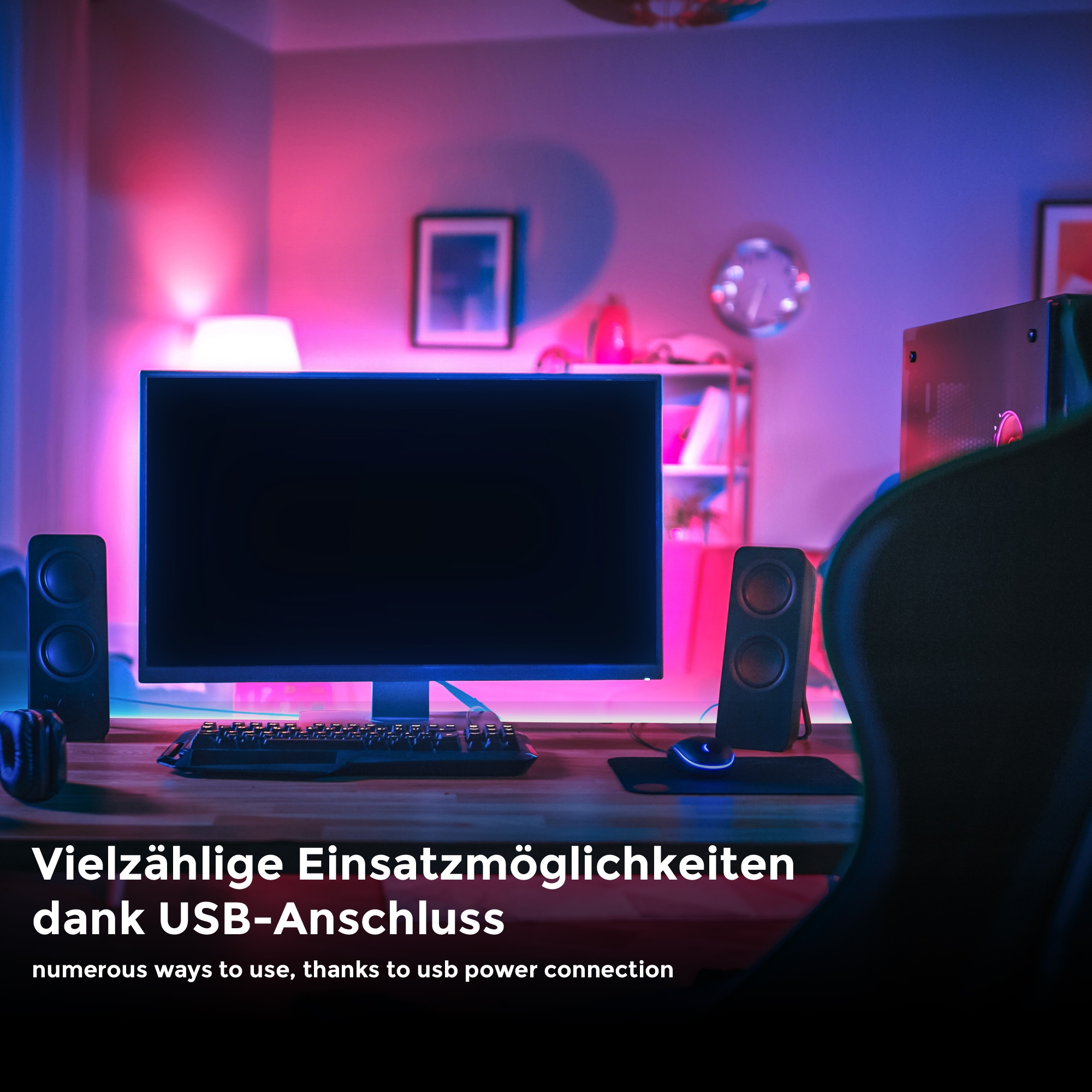 B.K.Licht LED Stripe »USB LED Strip, 3 m, mit Farbwechsel«, 90 St.-flammig, Lichtleiste, mit Fernbedienung, selbstklebend