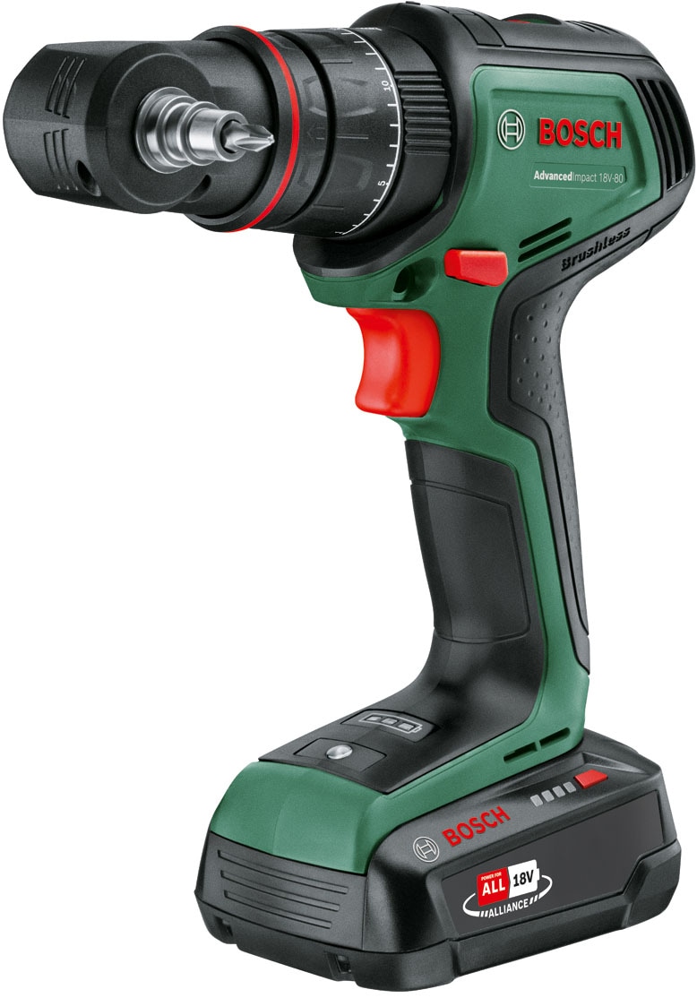 Bosch Home & Garden Akku-Schlagbohrmaschine »»AdvancedImpact 18V-80 QuickSnap««, Inkl. 2x Akku 2,5Ah, mit Aufsätze