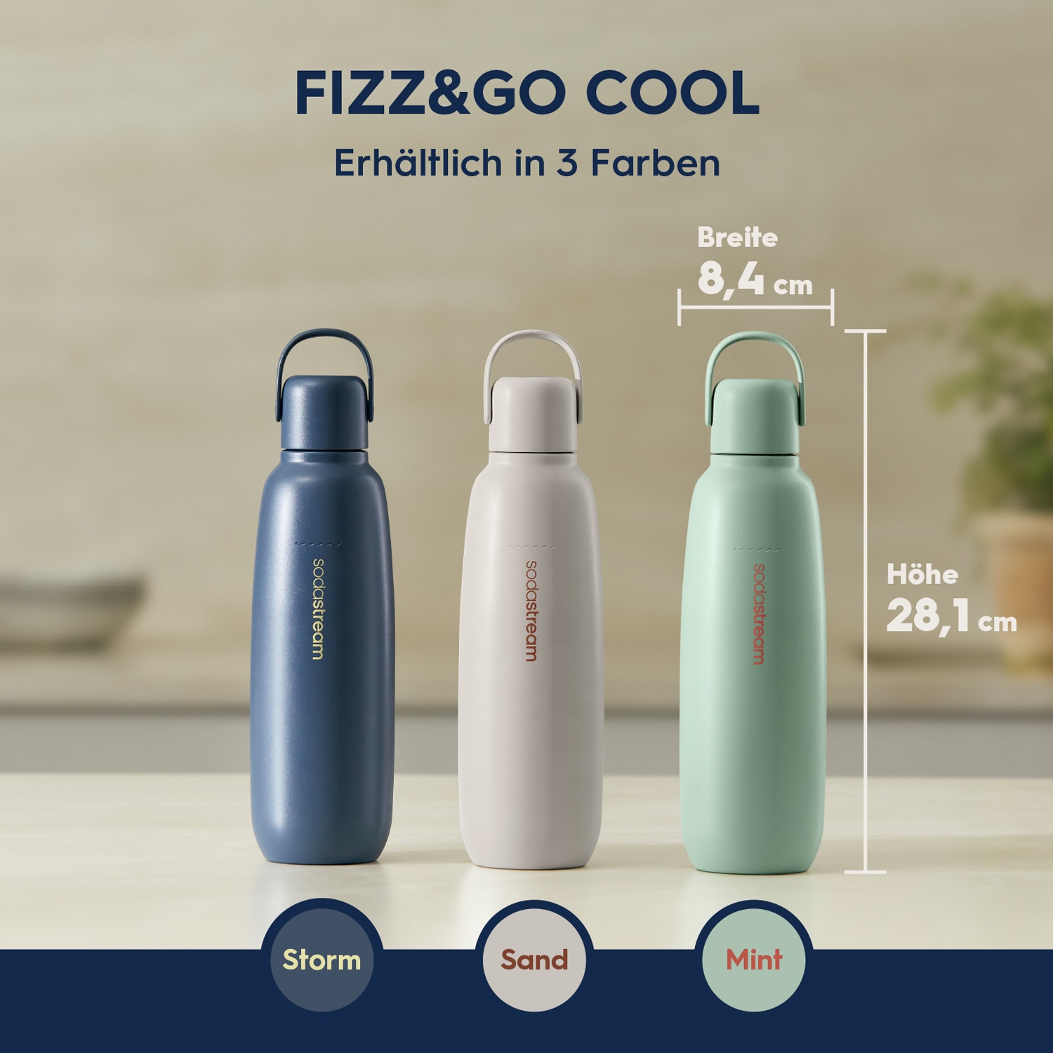 SodaStream Thermoflasche »Metallflasche Fizz&go COOL DWS, 0,9 l, Trinkflasche« kompatibel mit SodaStream DUO, E-DUO, TERRA, ART & ENSO Wassersprudler