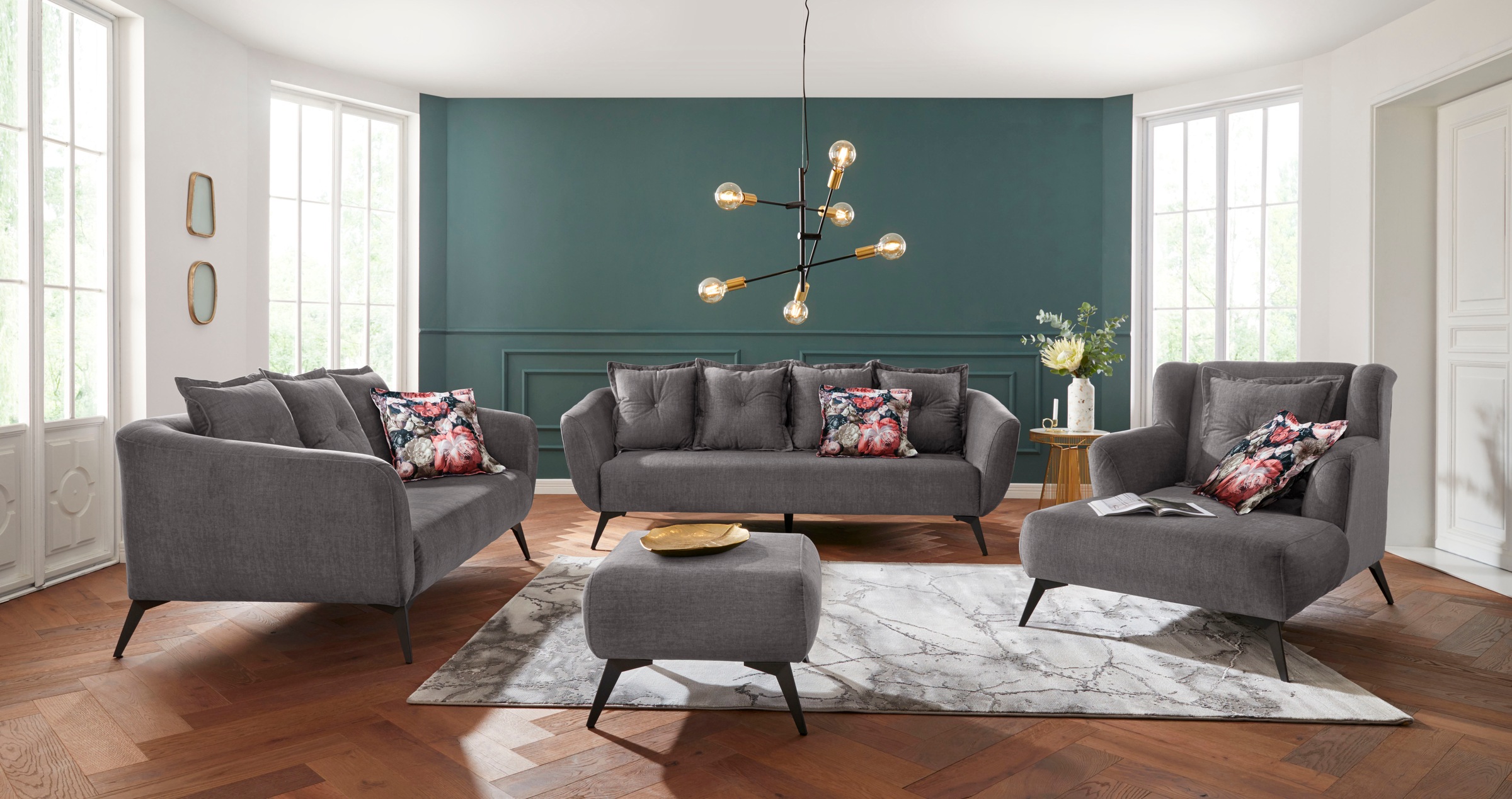 INOSIGN 2,5-Sitzer »Baggio modern romantisches Design, Breite 196cm, Komfortsitzhöhe 45cm«, Zierkissen inklusive