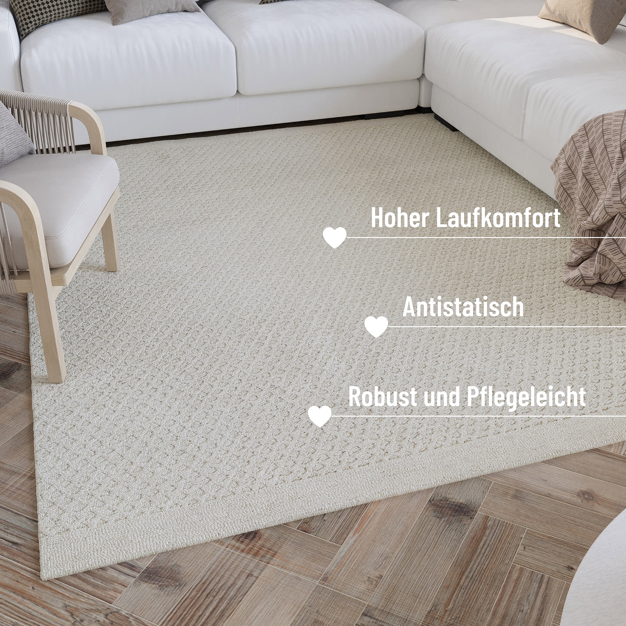 Wecon home Wollteppich »Hamptons THIRTYEIGHT«, rechteckig, 11 mm Höhe, Läufer, Schurwolle, Kurzflor, Wohn- & Schlafzimmer, elegant, Waben