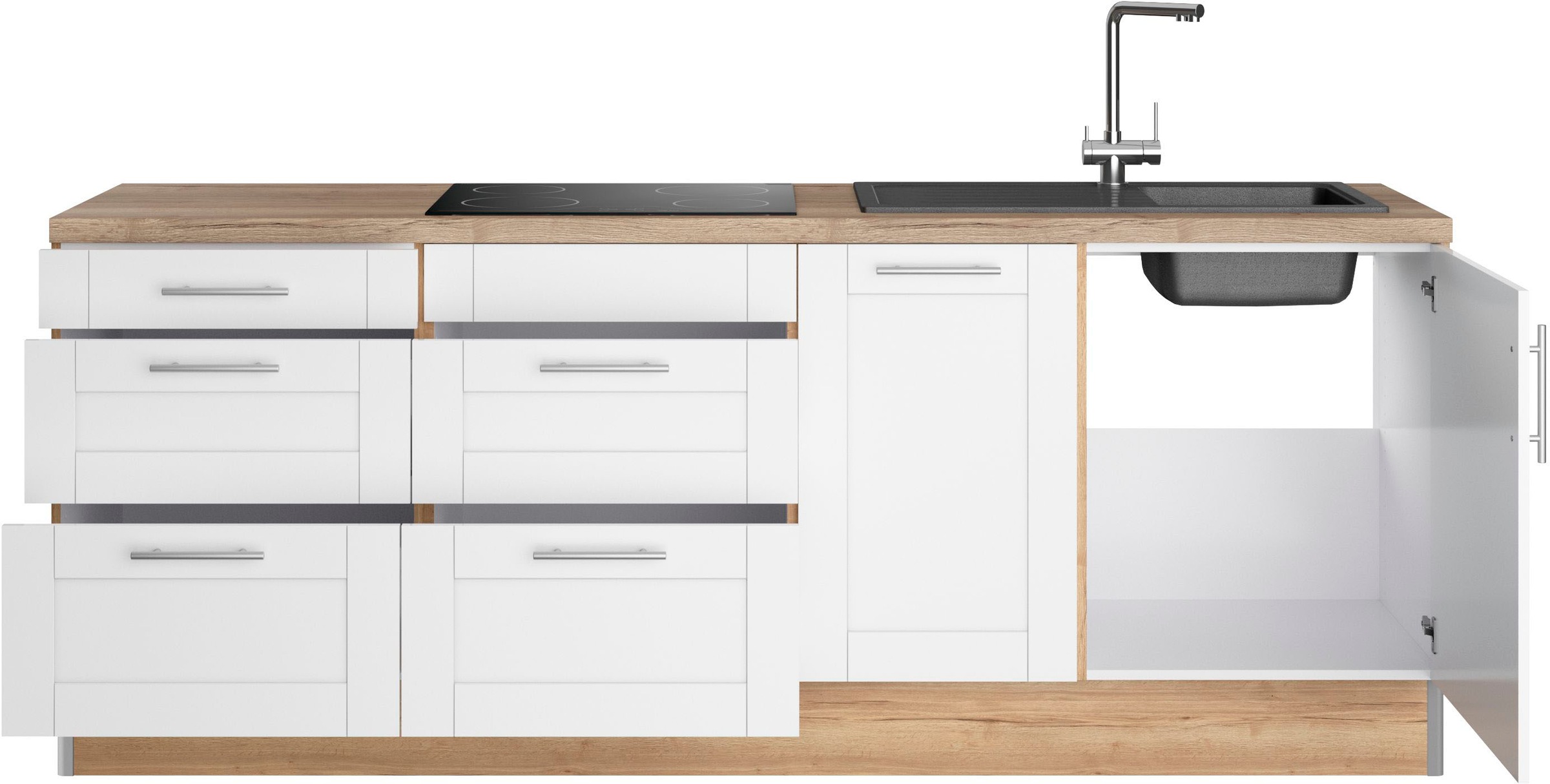 OPTIFIT Küche »Ahus«, Breite 225 cm, wahlw. Mit E-Geräten, Soft Close Funktion, MDF Fronten