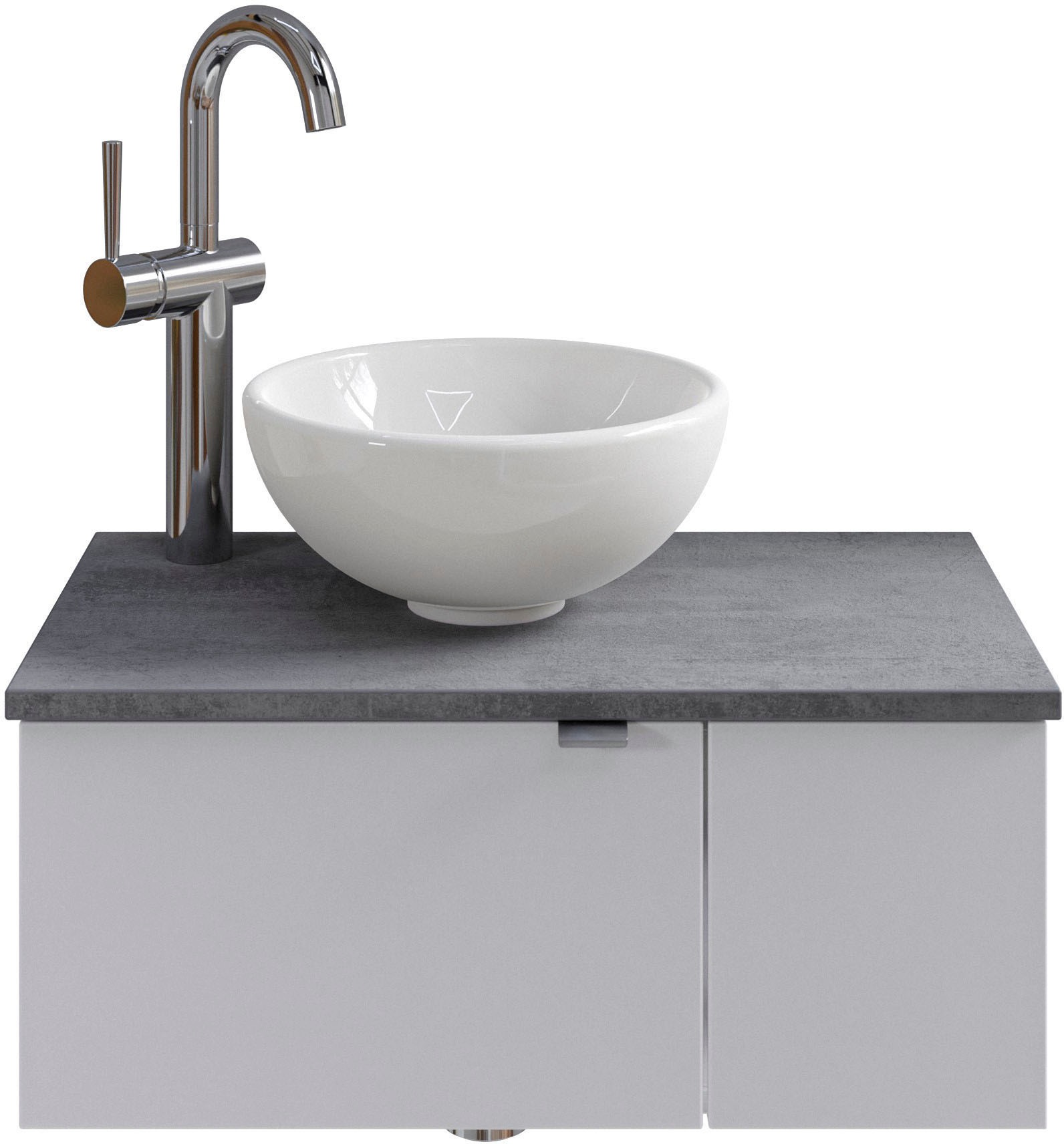 Saphir Waschtisch »Serie 6915 Waschschale mit Unterschrank für Gästebad, Gäste WC« Keramik-Aufsatzbecken, Waschtischplatte, Waschtischunterschrank, 3 Stk. tlg. 61 cm breit, 2 Türen, offenes Fach, kleine Bäder, ohne Armatur